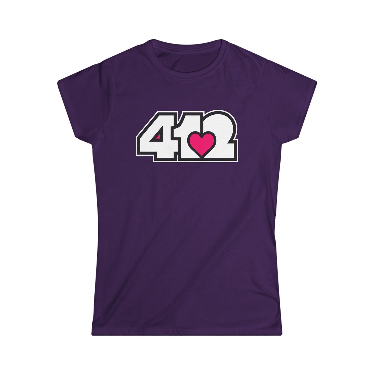 412 Women's Softstyle Tee - Pink Heart, White Logo