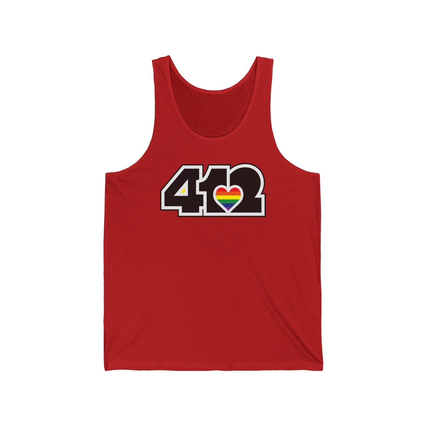 412 Unisex Jersey Tank - Rainbow Heart, Black Logo