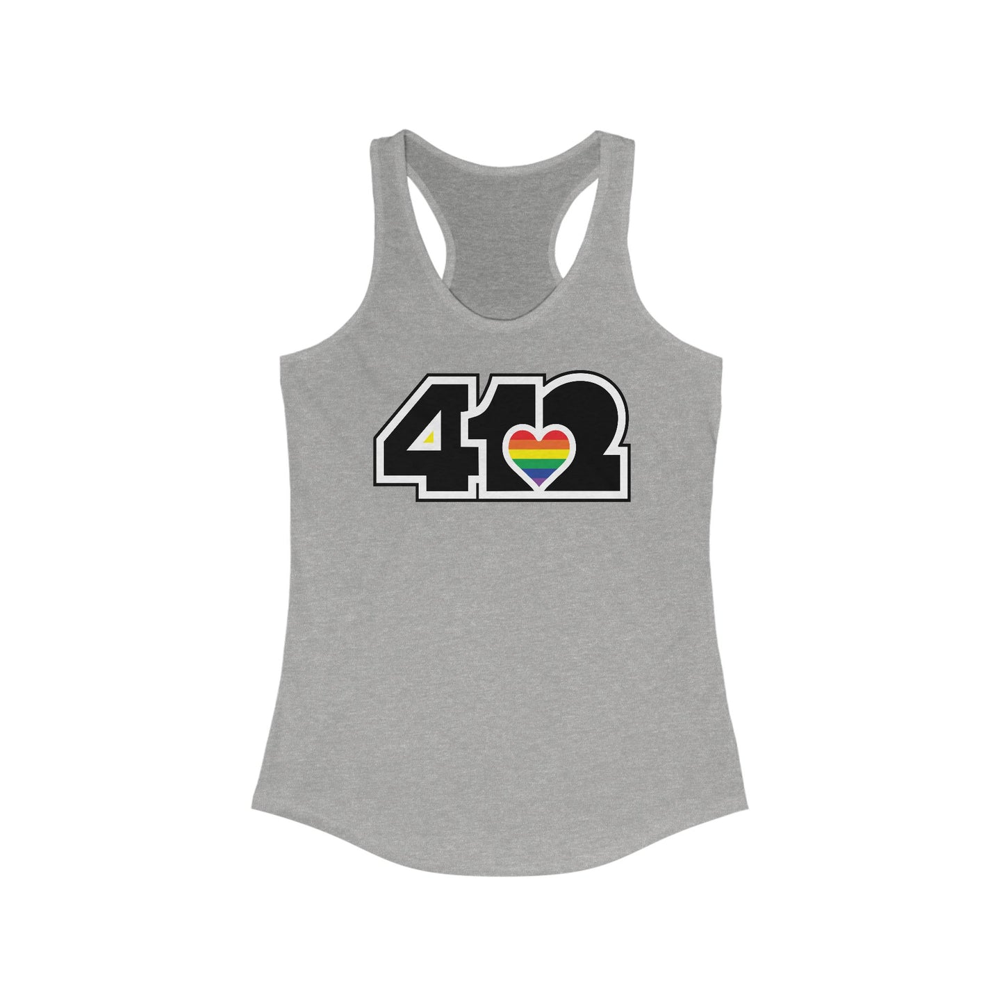 412 Women's Racerback Tank Top - Rainbow Heart, Black Logo
