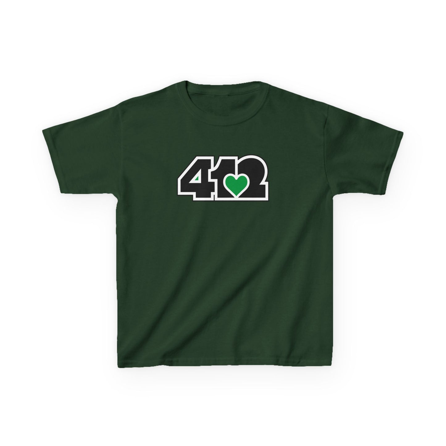 412 Kids Cotton Tee - Green Heart, Black Logo