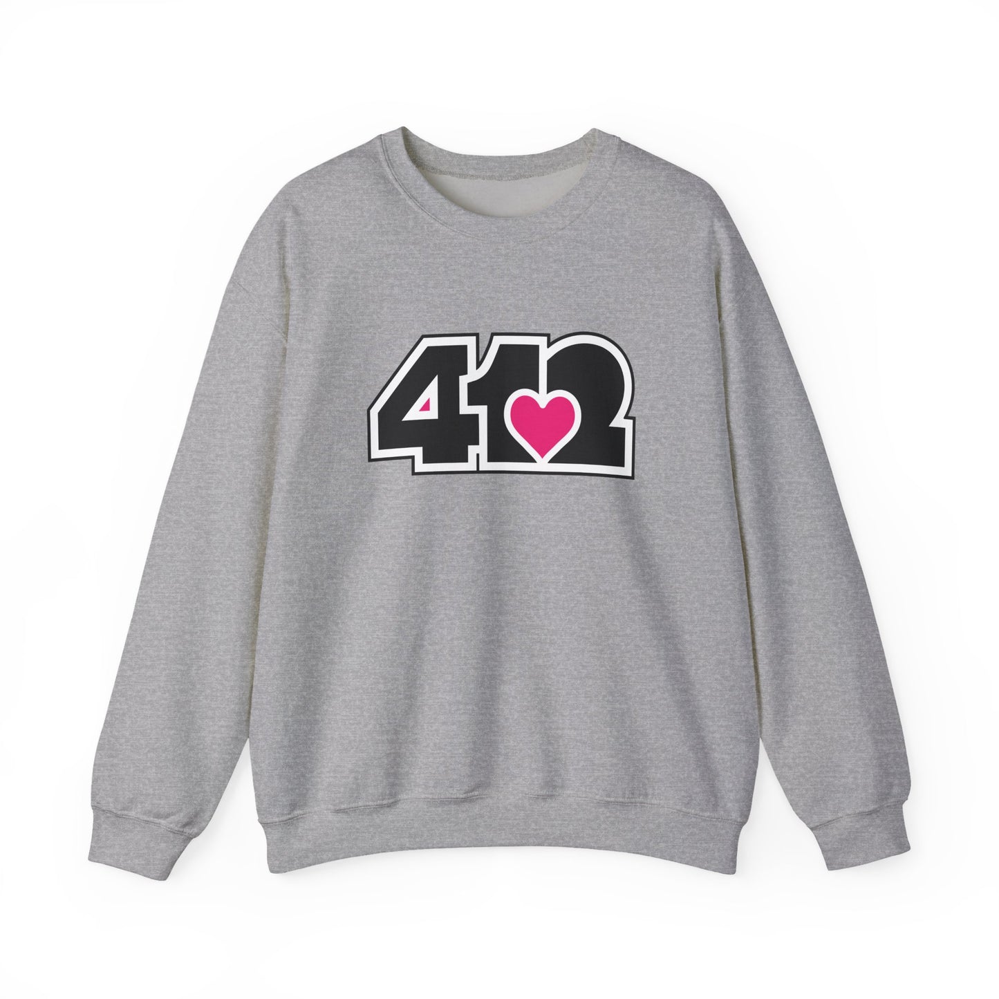 412 Crew Neck Sweatshirt - Pink Heart, Black Logo
