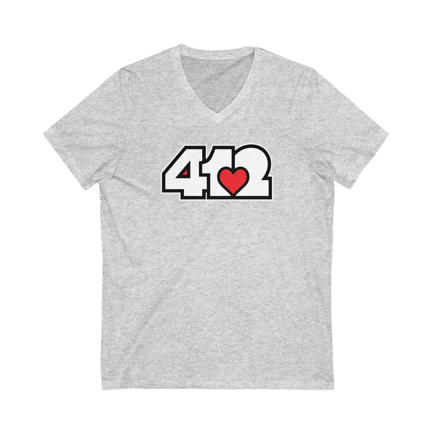 412 Women's V-Neck - Red Heart, White Logo