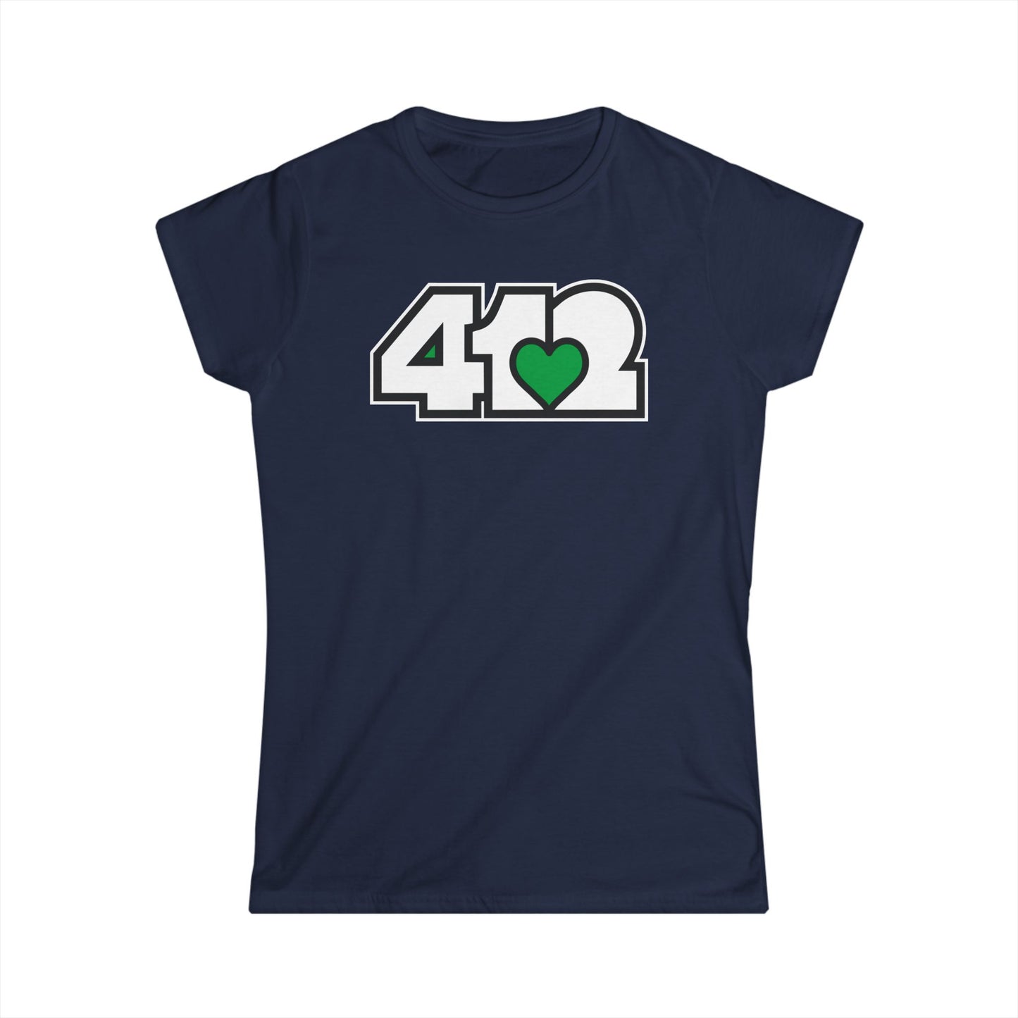 412 Women's Softstyle Tee - Green Heart, White Logo