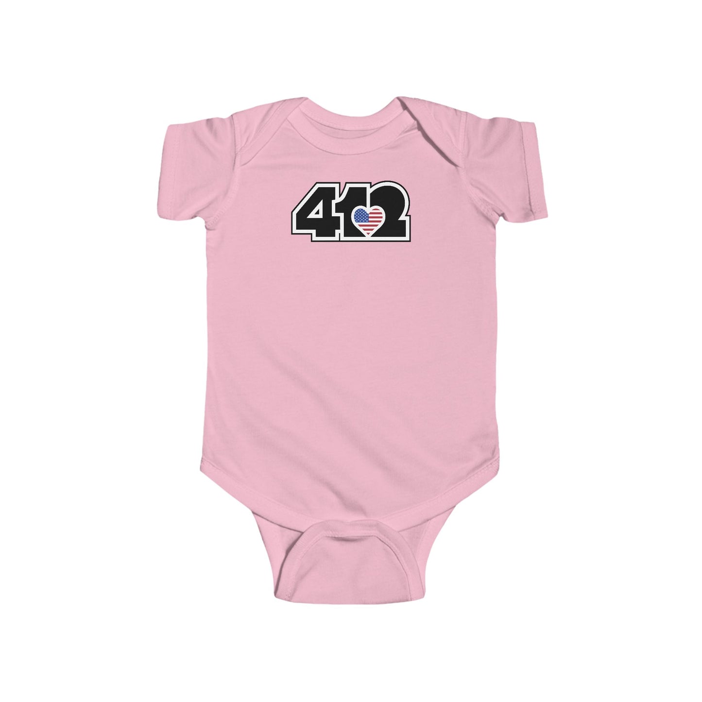 412 Infant Bodysuit - Stars & Stripes Heart, Black Logo