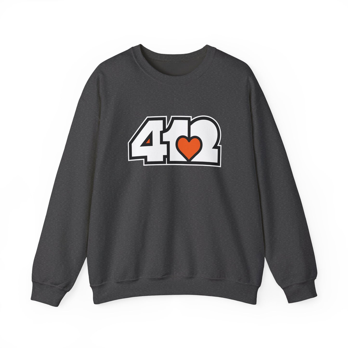 412 Crew Neck Sweatshirt - Orange Heart, White Logo