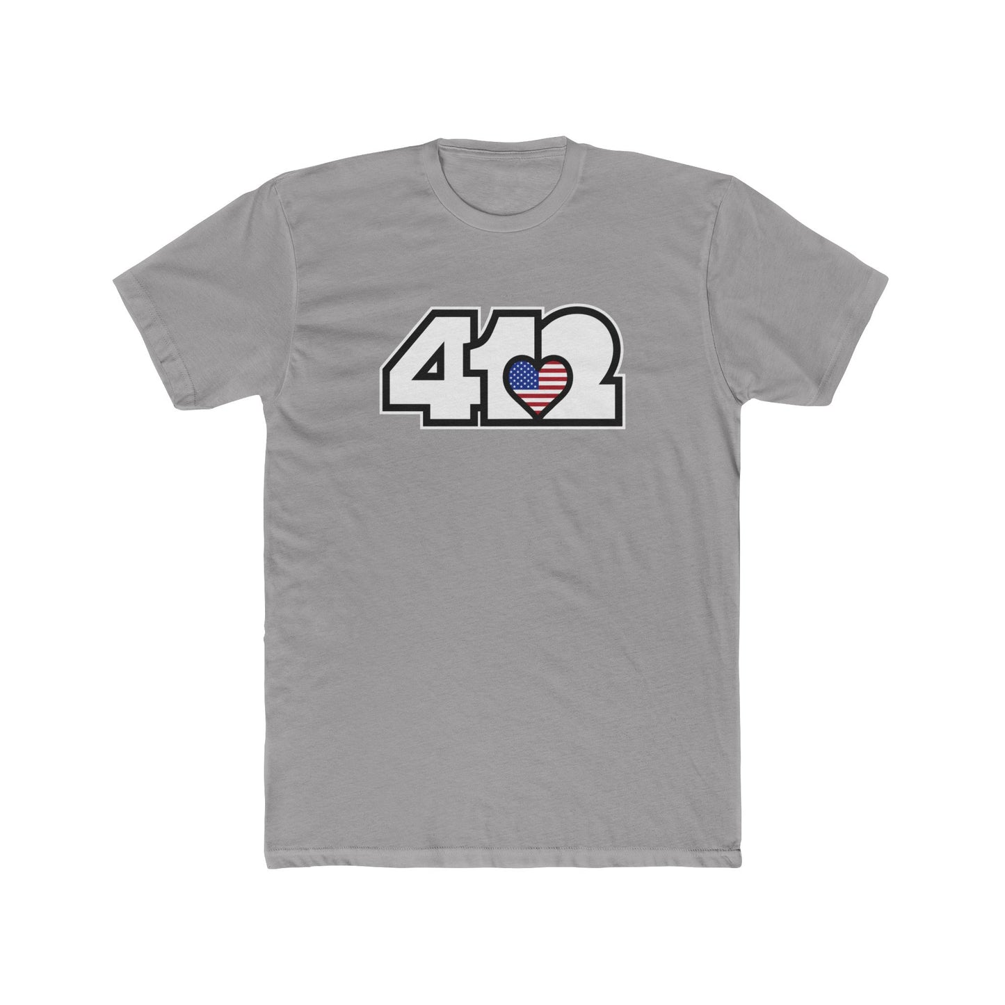 412 Contoured Fit Tee - Stars & Stripes Heart, White Logo