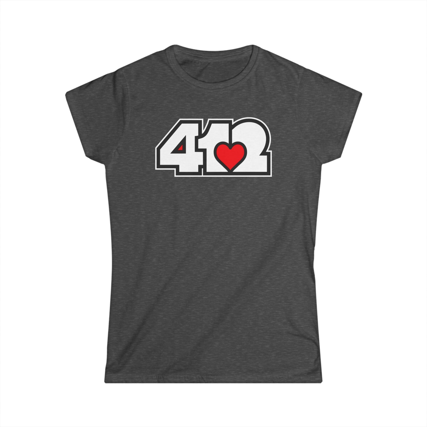 412 Women's Softstyle Tee - Red Heart, White Logo