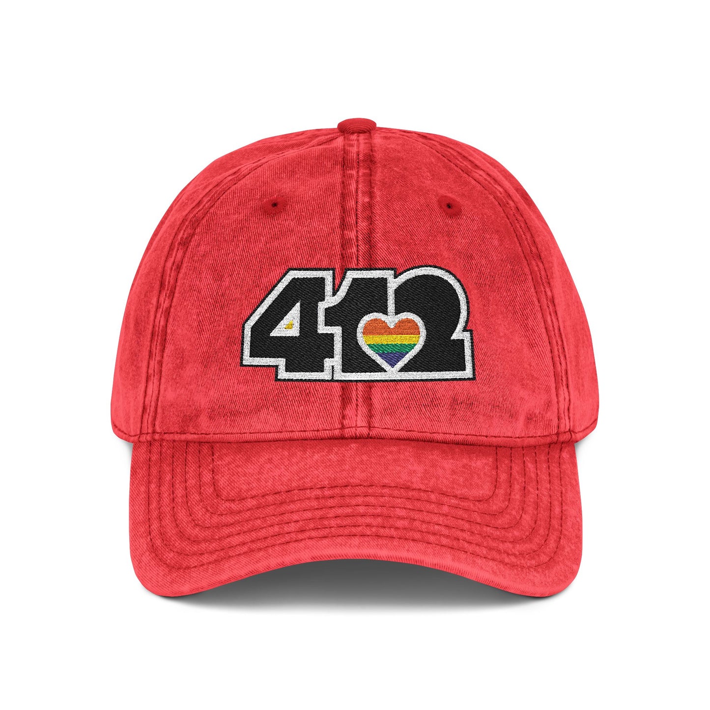 412 Vintage Crown – Embroidered Rainbow Heart, Black Logo