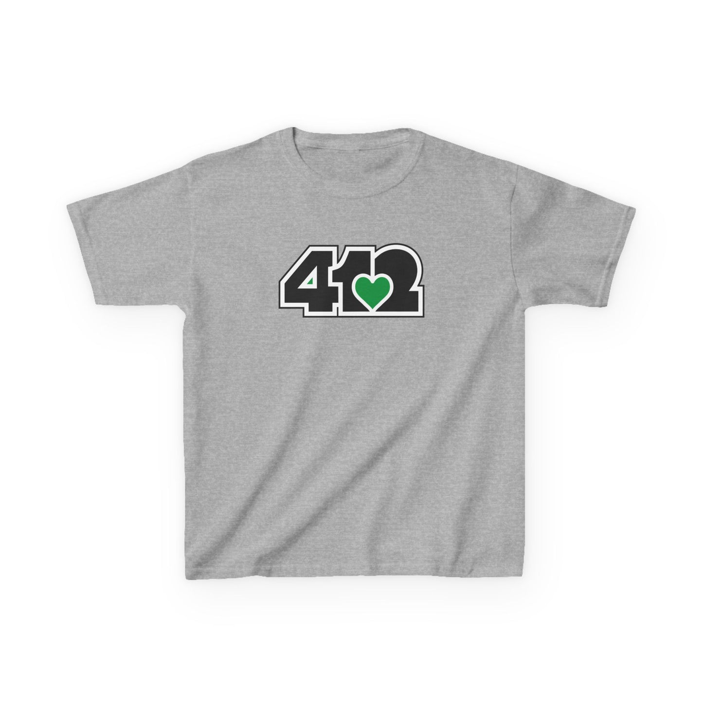 412 Kids Cotton Tee - Green Heart, Black Logo