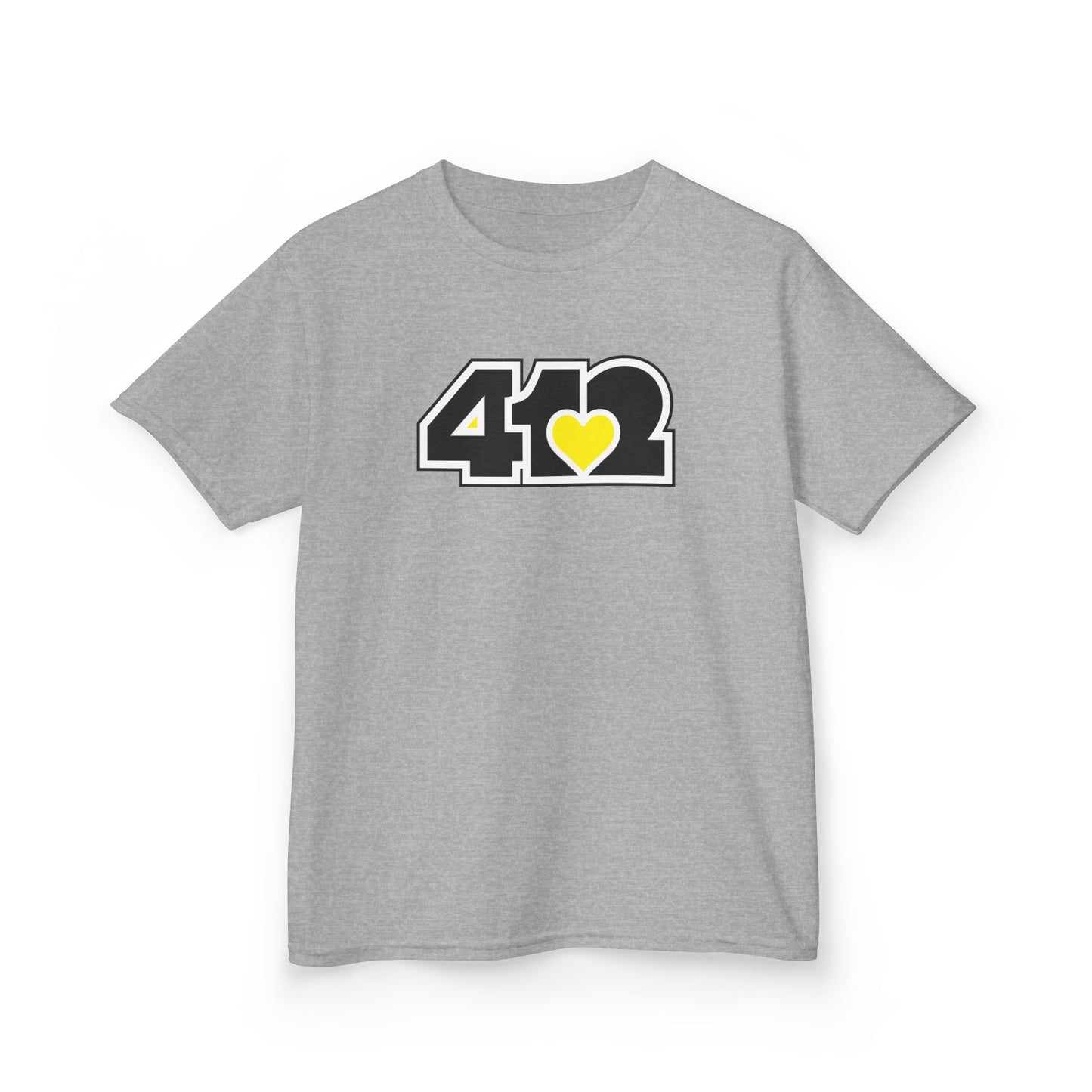 412 Kids Cotton Tee - Yellow Heart, Black Logo