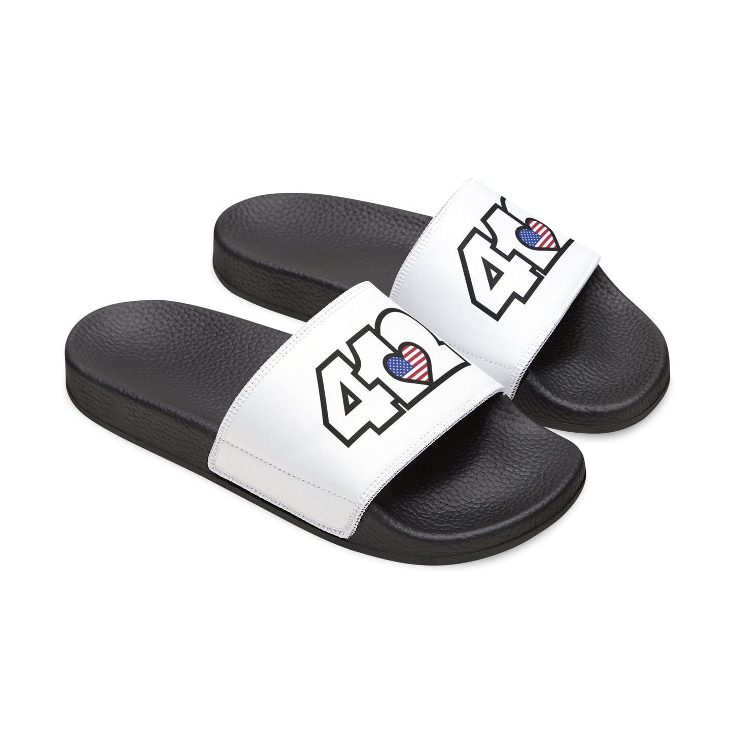 412 Men's Slides - Stars & Stripes Heart, White Logo