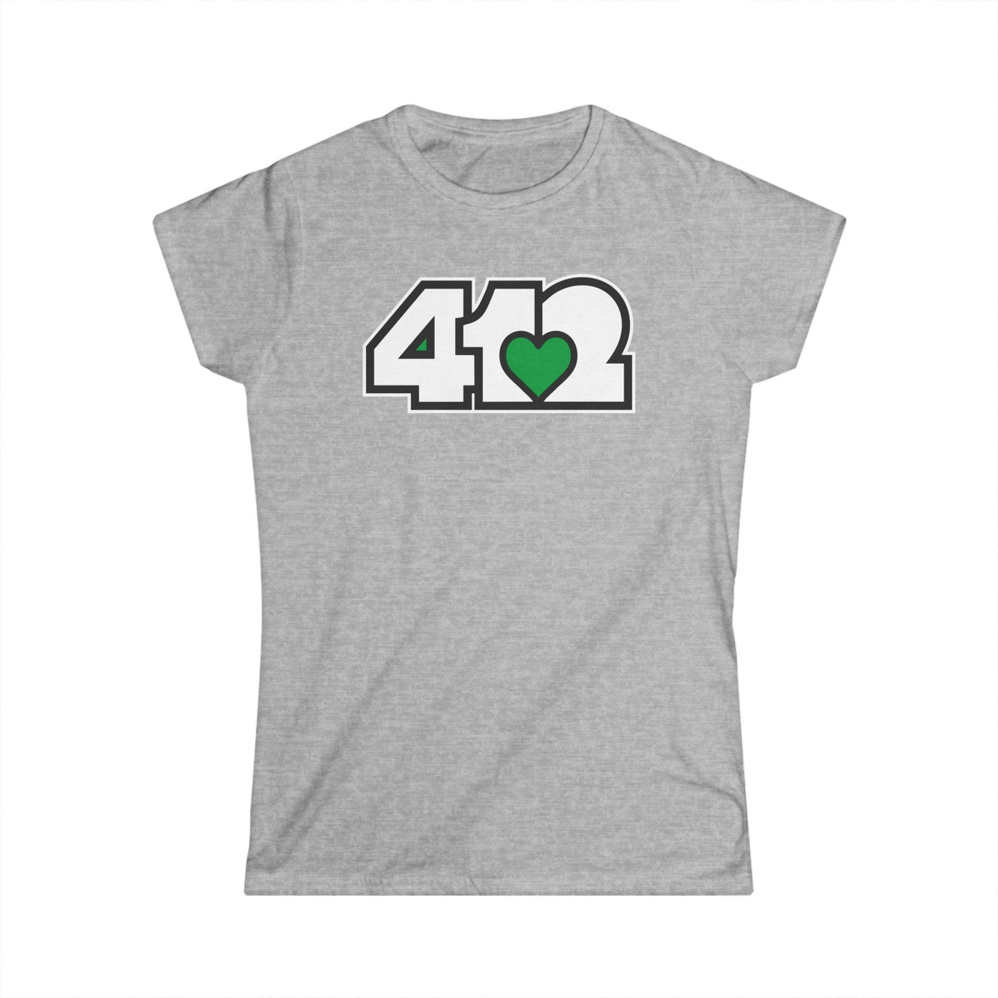 412 Women's Softstyle Tee - Green Heart, White Logo