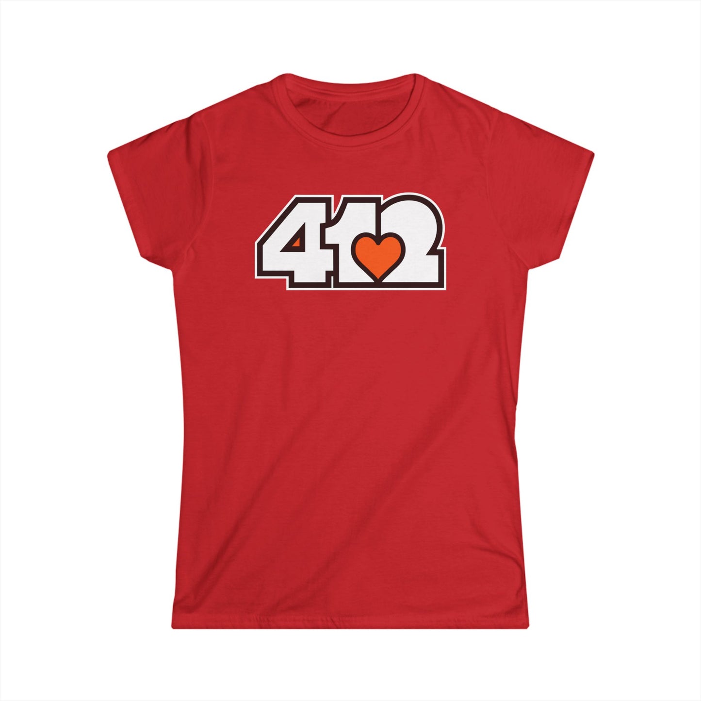 412 Women's Softstyle Tee - Orange Heart, White Logo