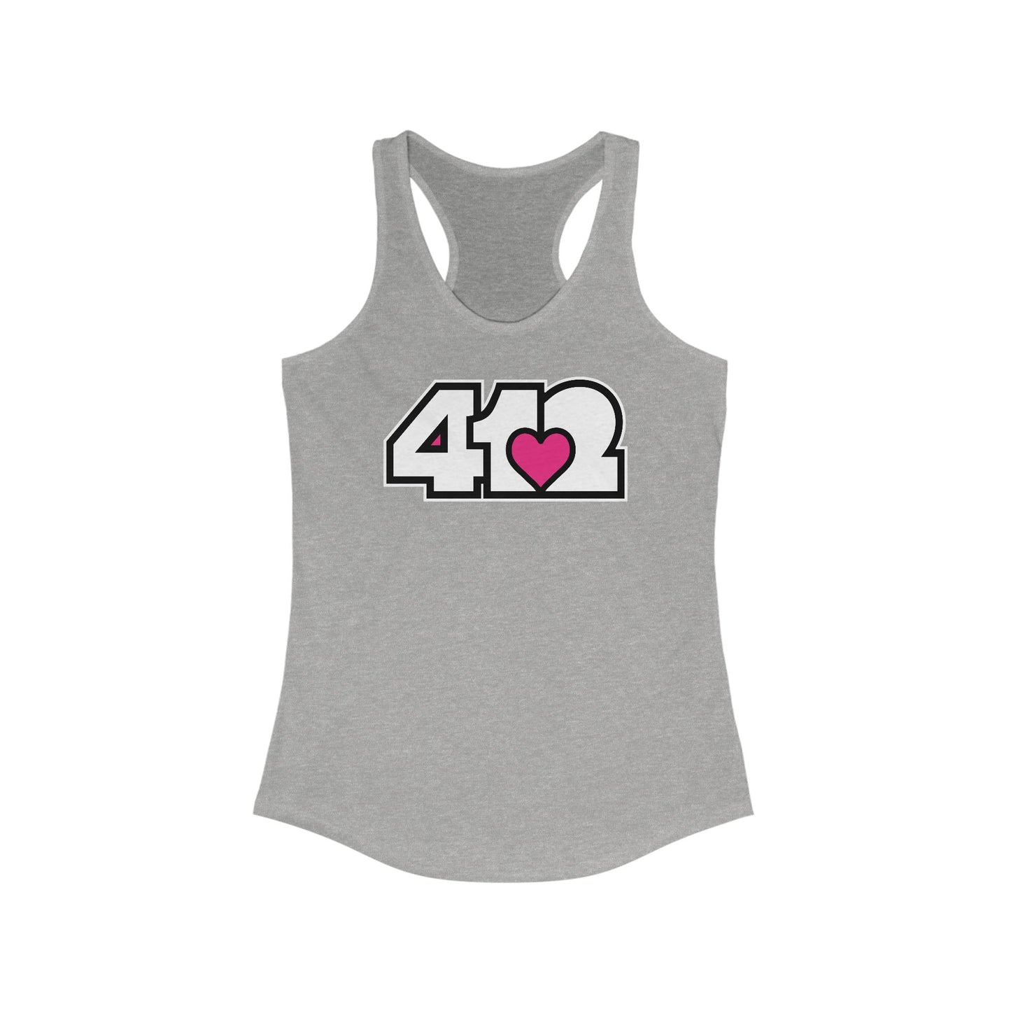 412 Women's Racerback Tank Top - Pink Heart, White Logo