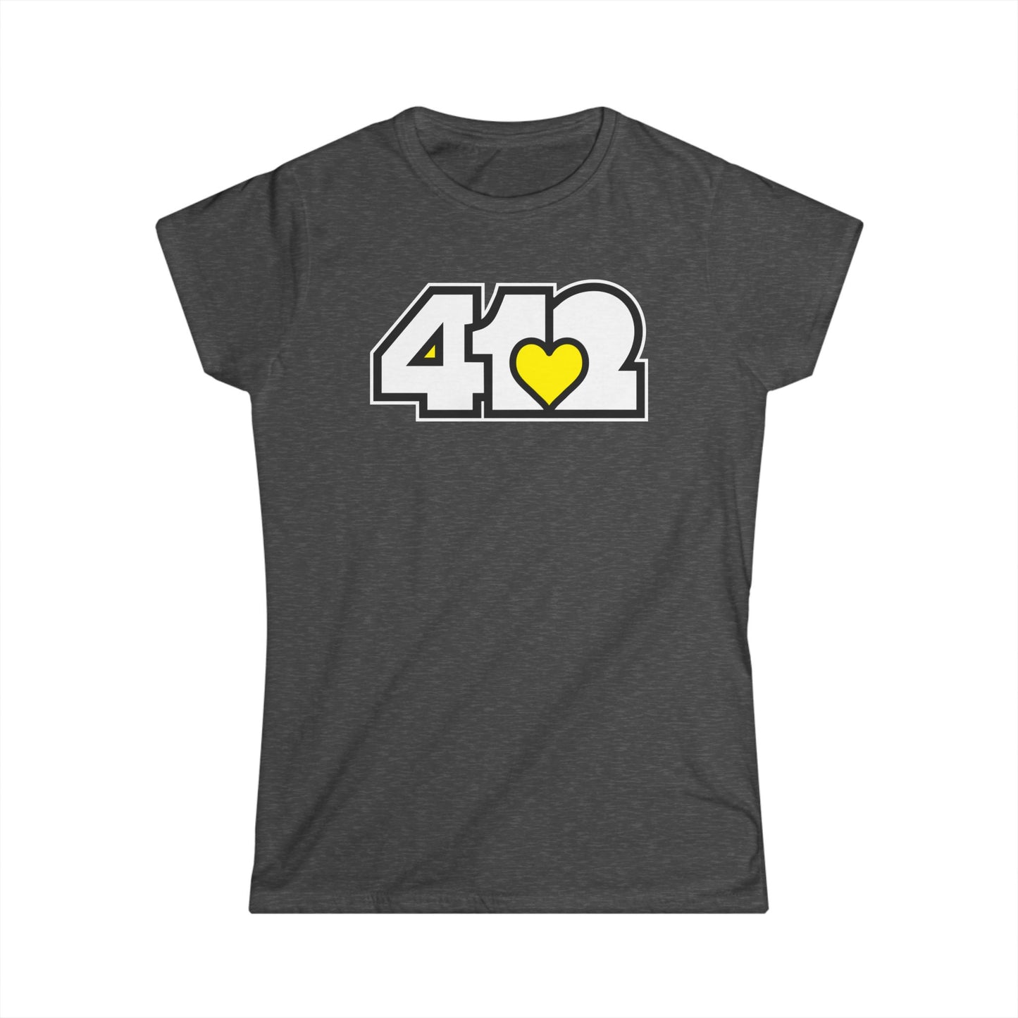 412 Women's Softstyle Tee - Yellow Heart, White Logo