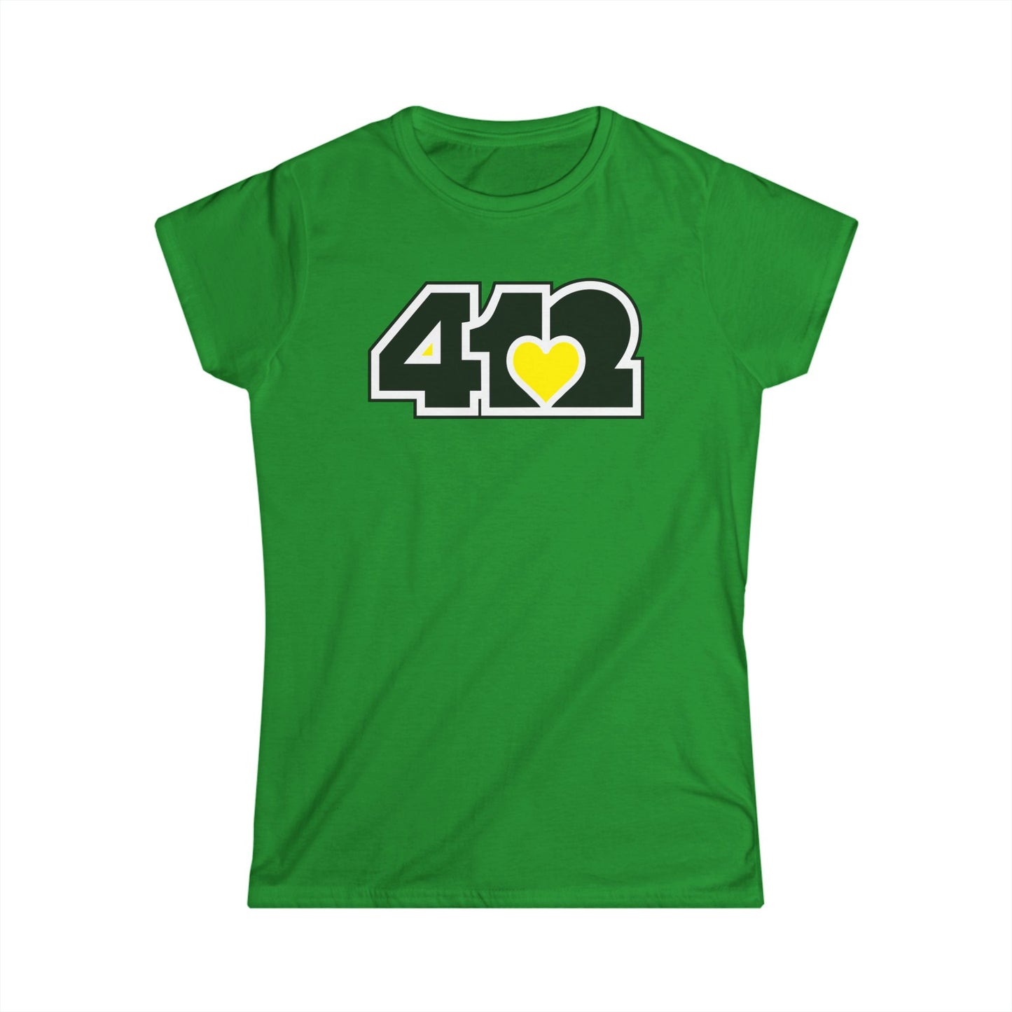 412 Women's Softstyle Tee - Yellow Heart, Black Logo