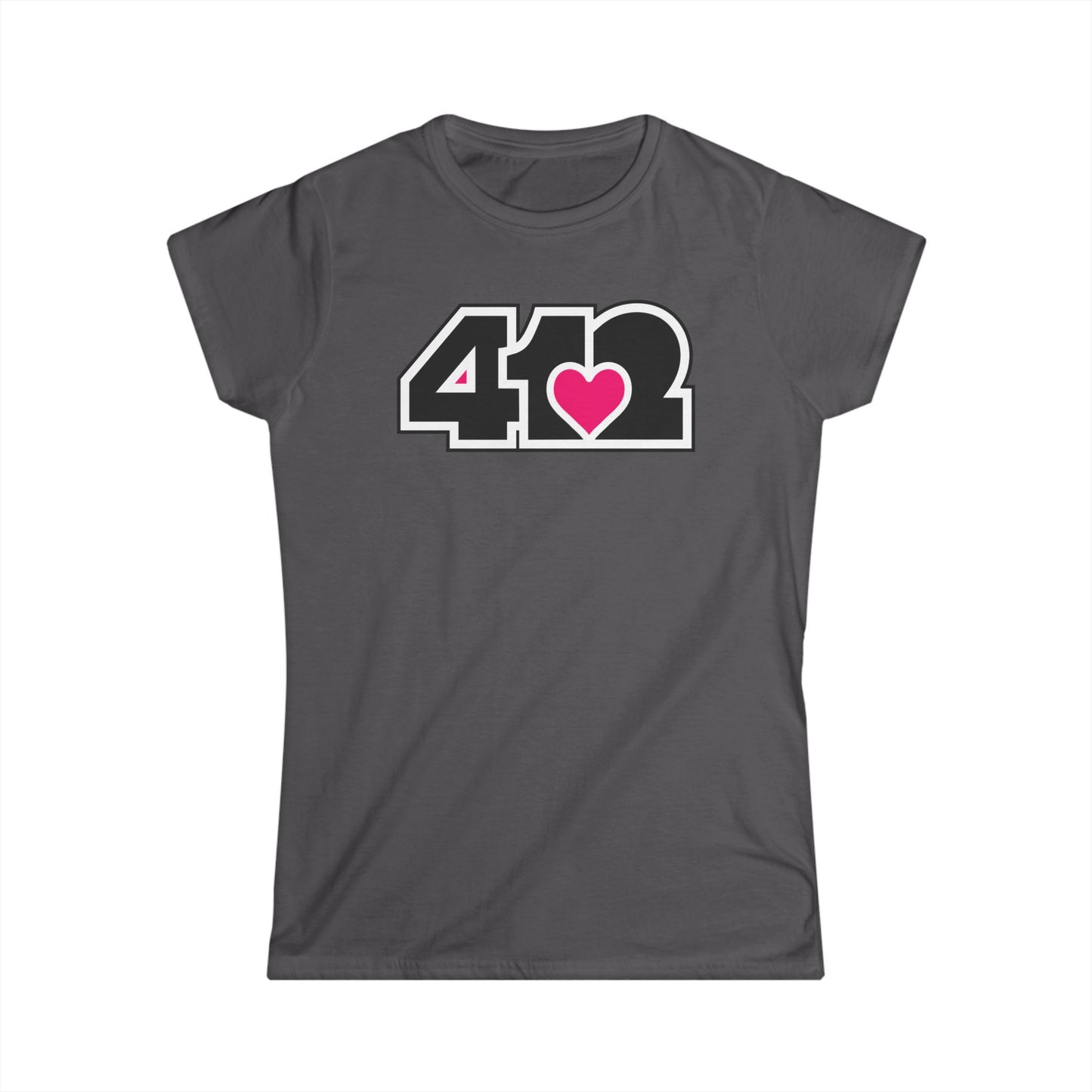 412 Women's Softstyle Tee - Pink Heart, Black Logo