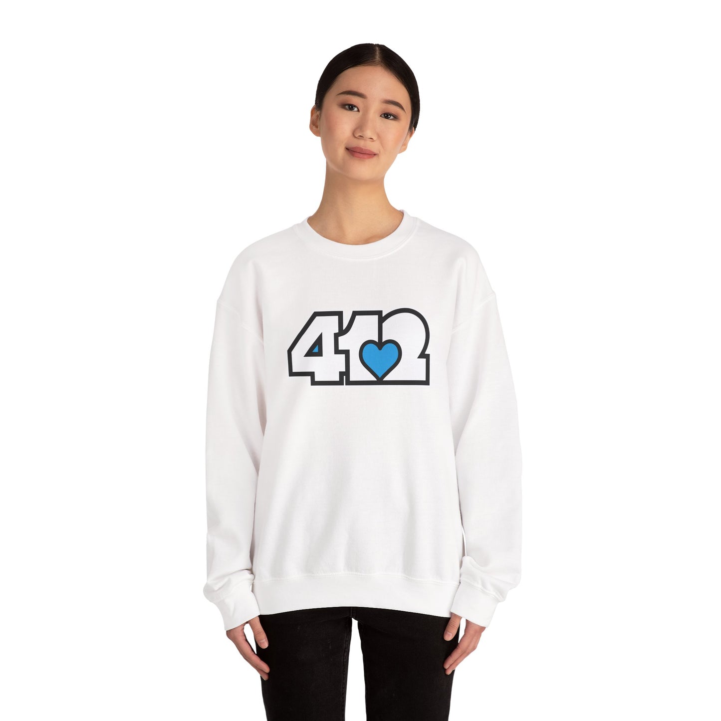 412 Crew Neck Sweatshirt - Blue Heart, White Logo