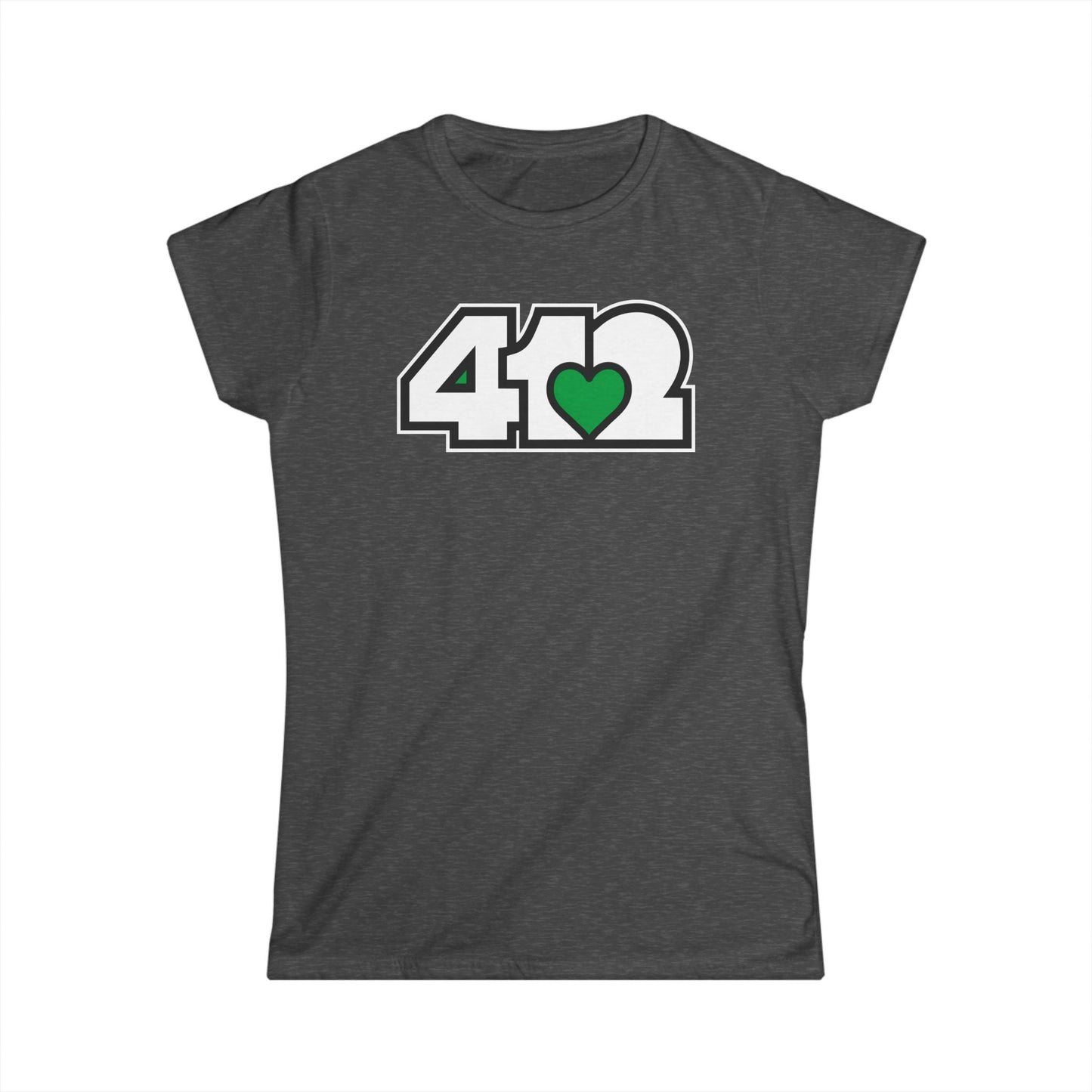 412 Women's Softstyle Tee - Green Heart, White Logo