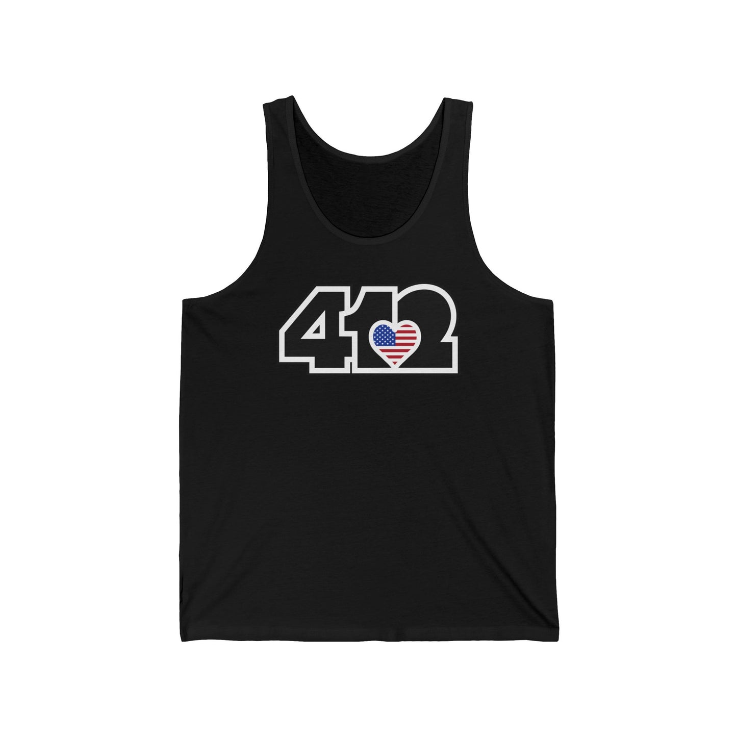 412 Unisex Jersey Tank - Stars & Stripes Heart, Black Logo