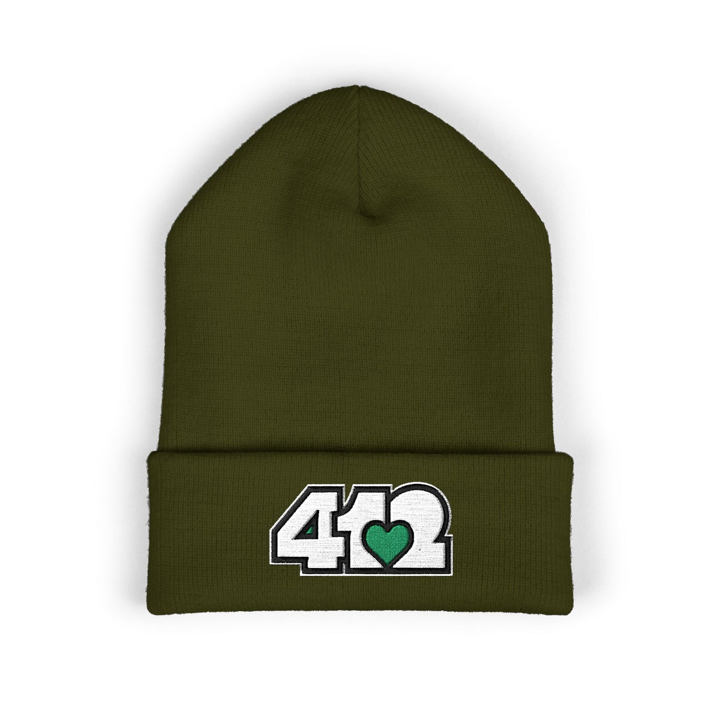 Green Heart Embroidered Beanie Hat