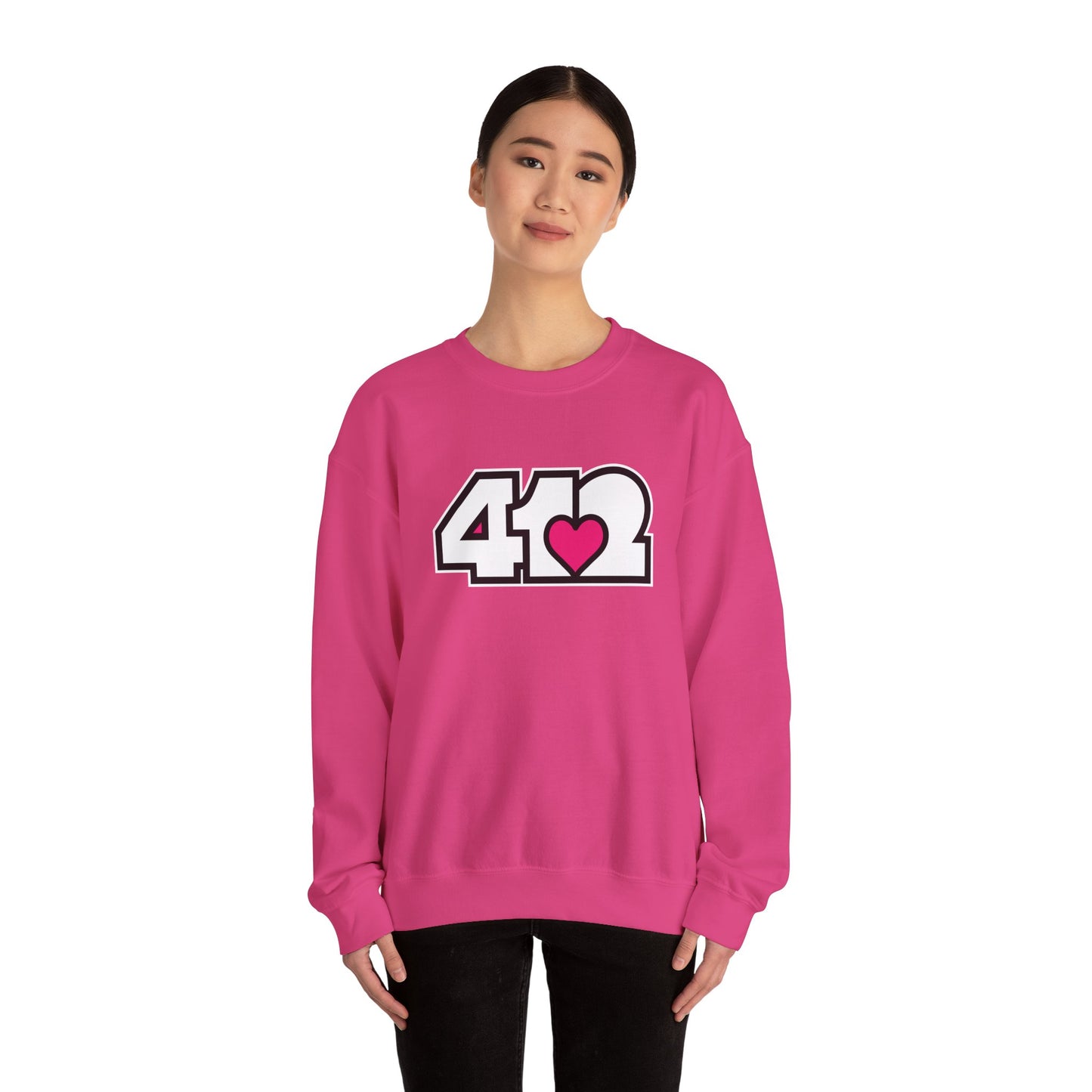 412 Crew Neck Sweatshirt - Pink Heart, White Logo