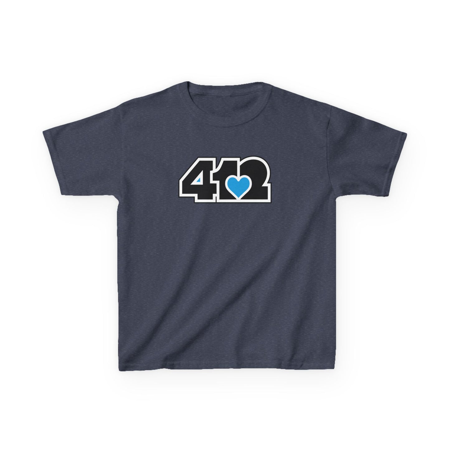 412 Kids Cotton Tee - Blue Heart, Black Logo