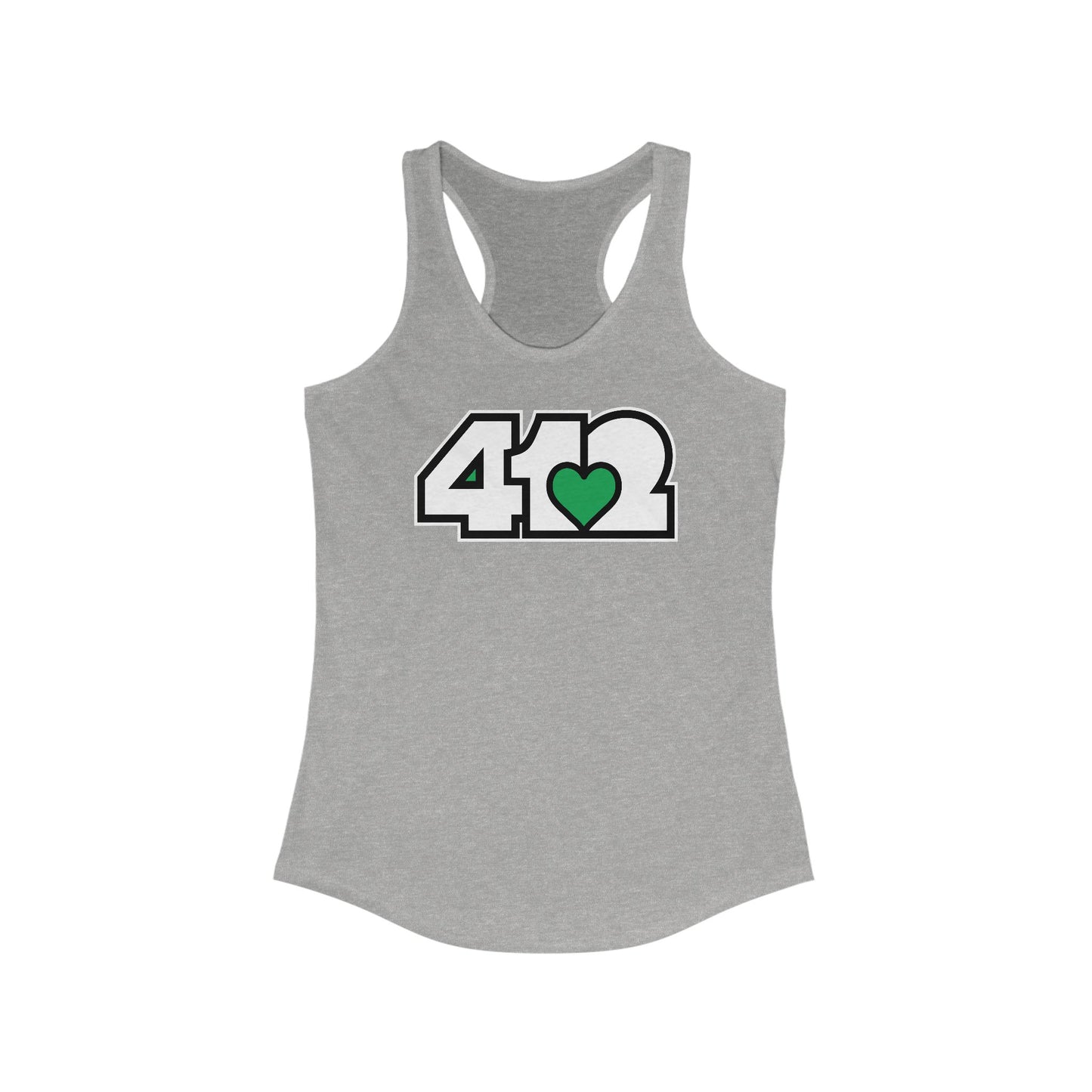 412 Women's Racerback Tank Top - Green Heart, White Logo