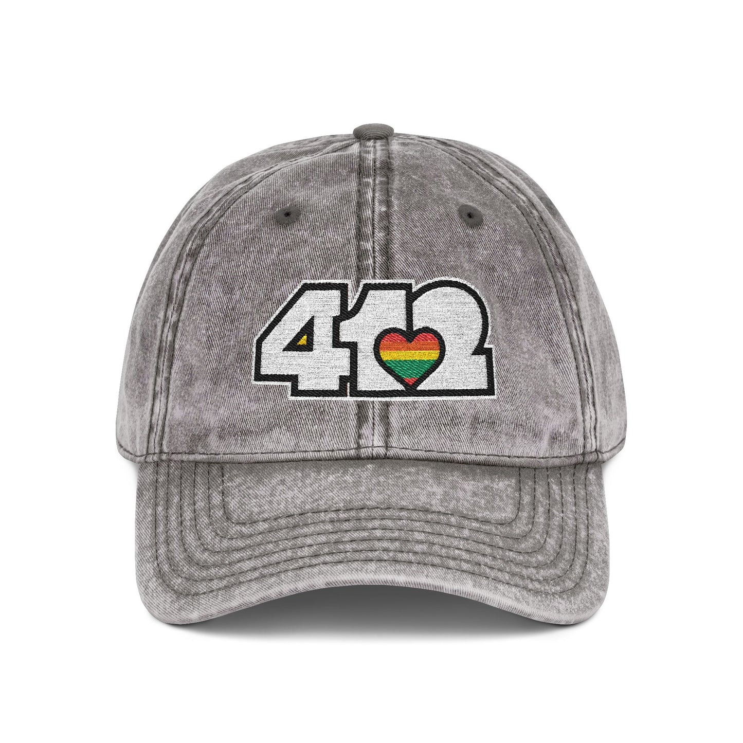 412 Vintage Crown – Embroidered Rainbow Heart, White Logo