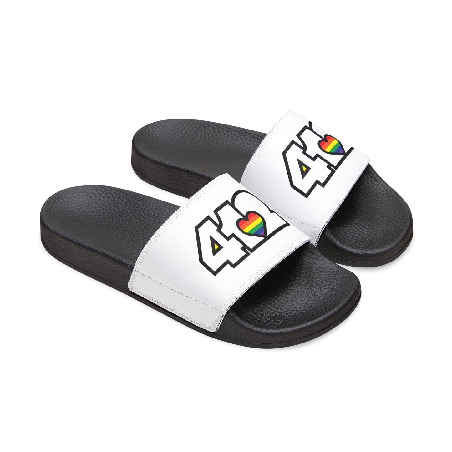 412 Men's Slides - Rainbow Heart, White Logo