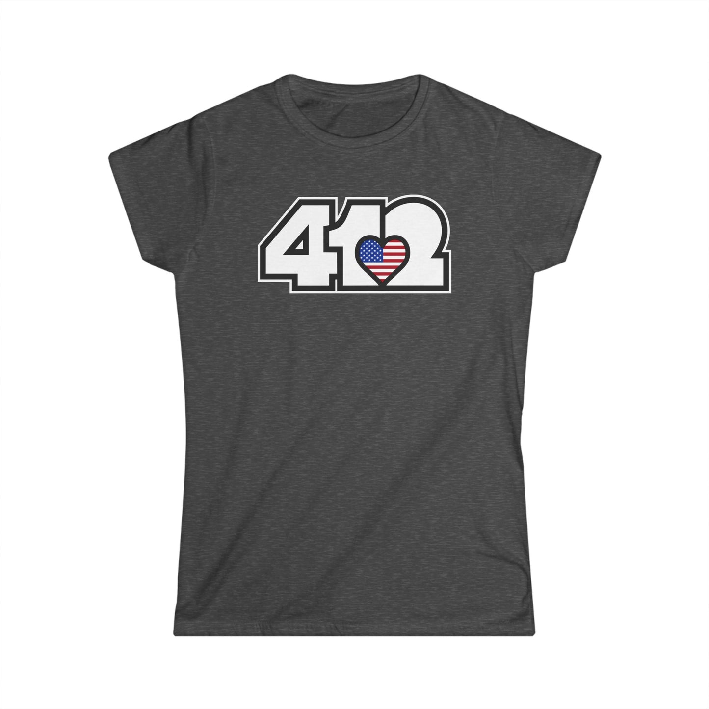 412 Women's Softstyle Tee - Stars & Stripes Heart, White Logo