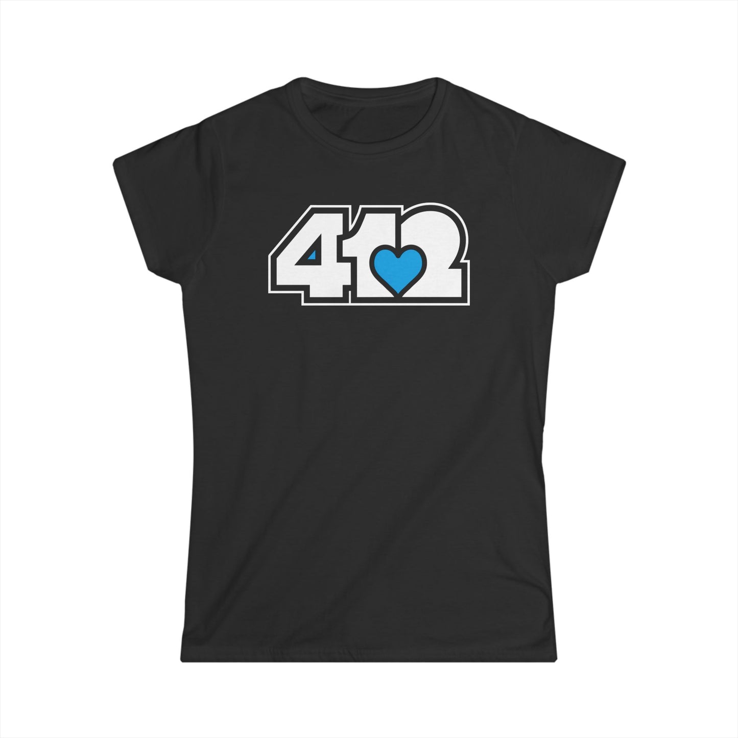 412 Women's Softstyle Tee - Blue Heart, White Logo