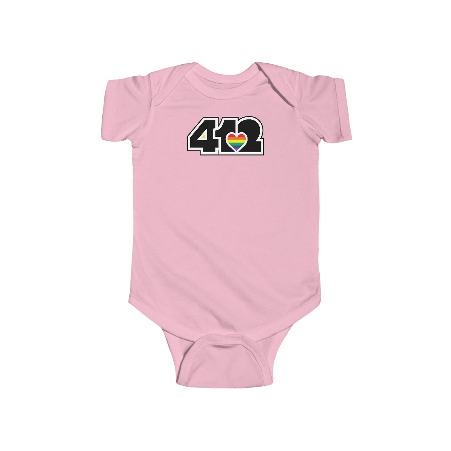 412 Infant Bodysuit - Rainbow Heart, Black Logo