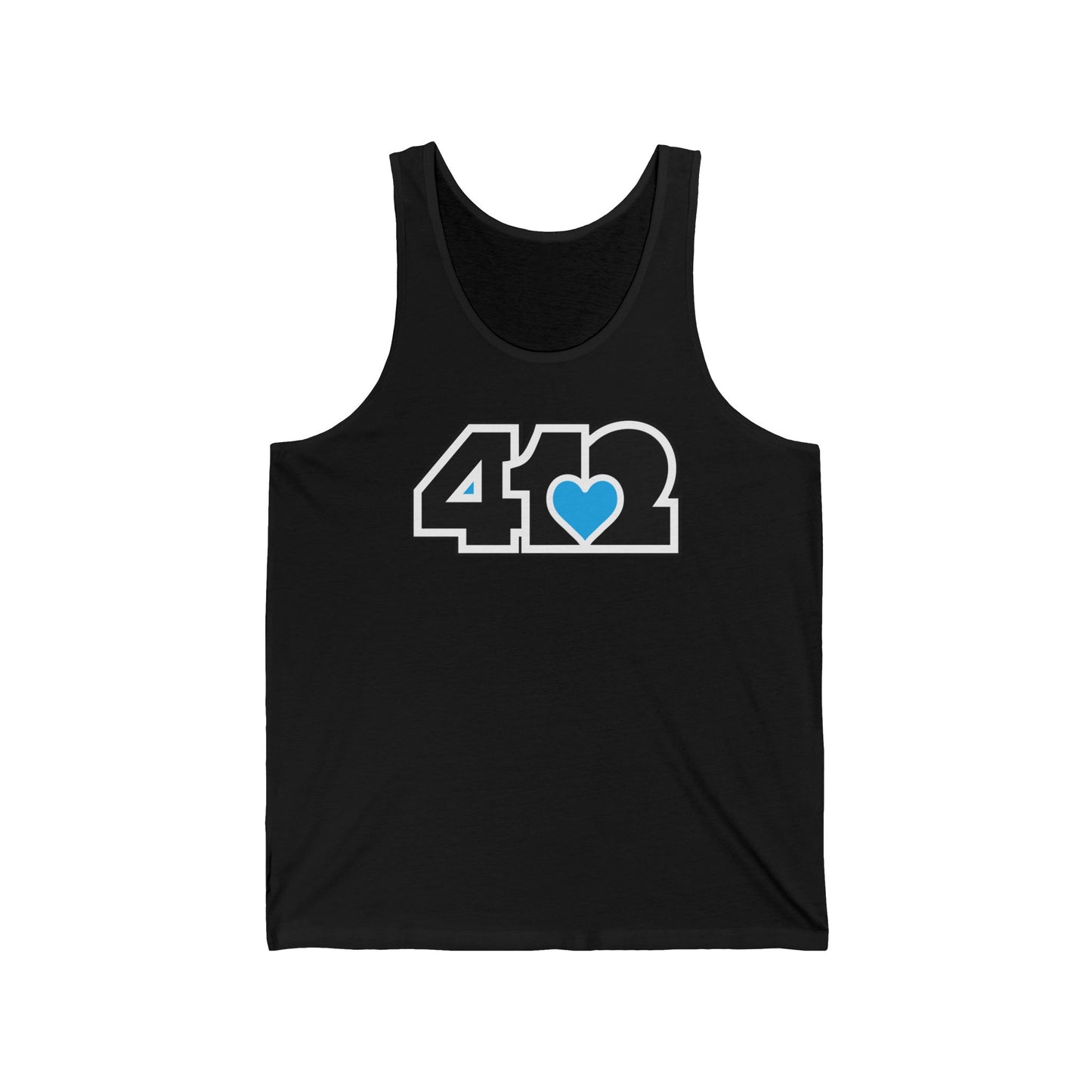 412 Unisex Jersey Tank - Blue Heart, Black Logo