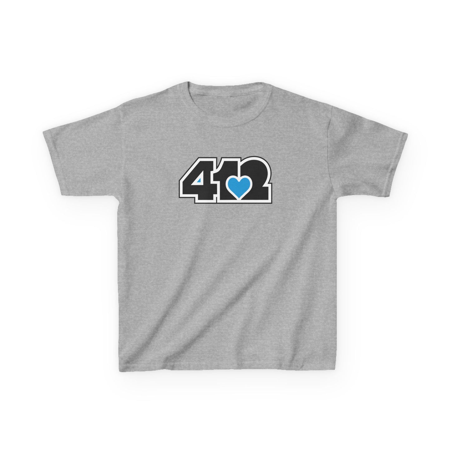 412 Kids Cotton Tee - Blue Heart, Black Logo