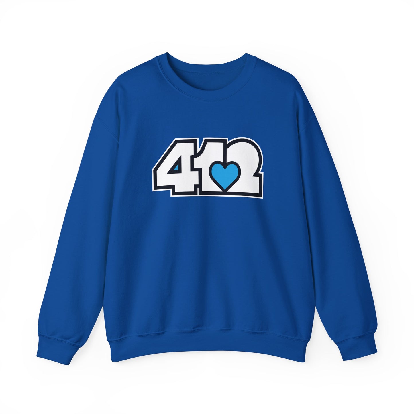 412 Crew Neck Sweatshirt - Blue Heart, White Logo