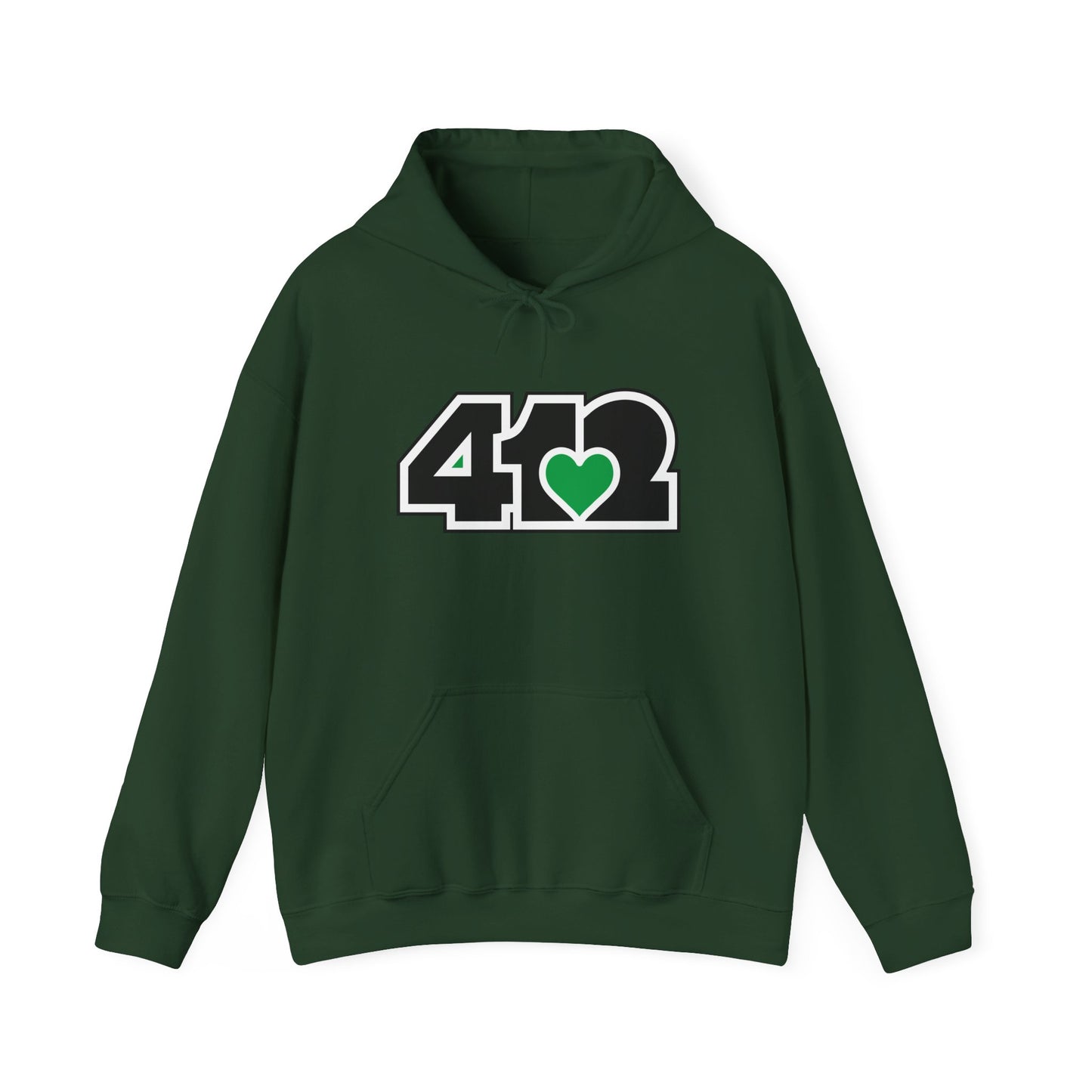 412 Classic Fit Adult Hoodie - Green Heart, Black Logo