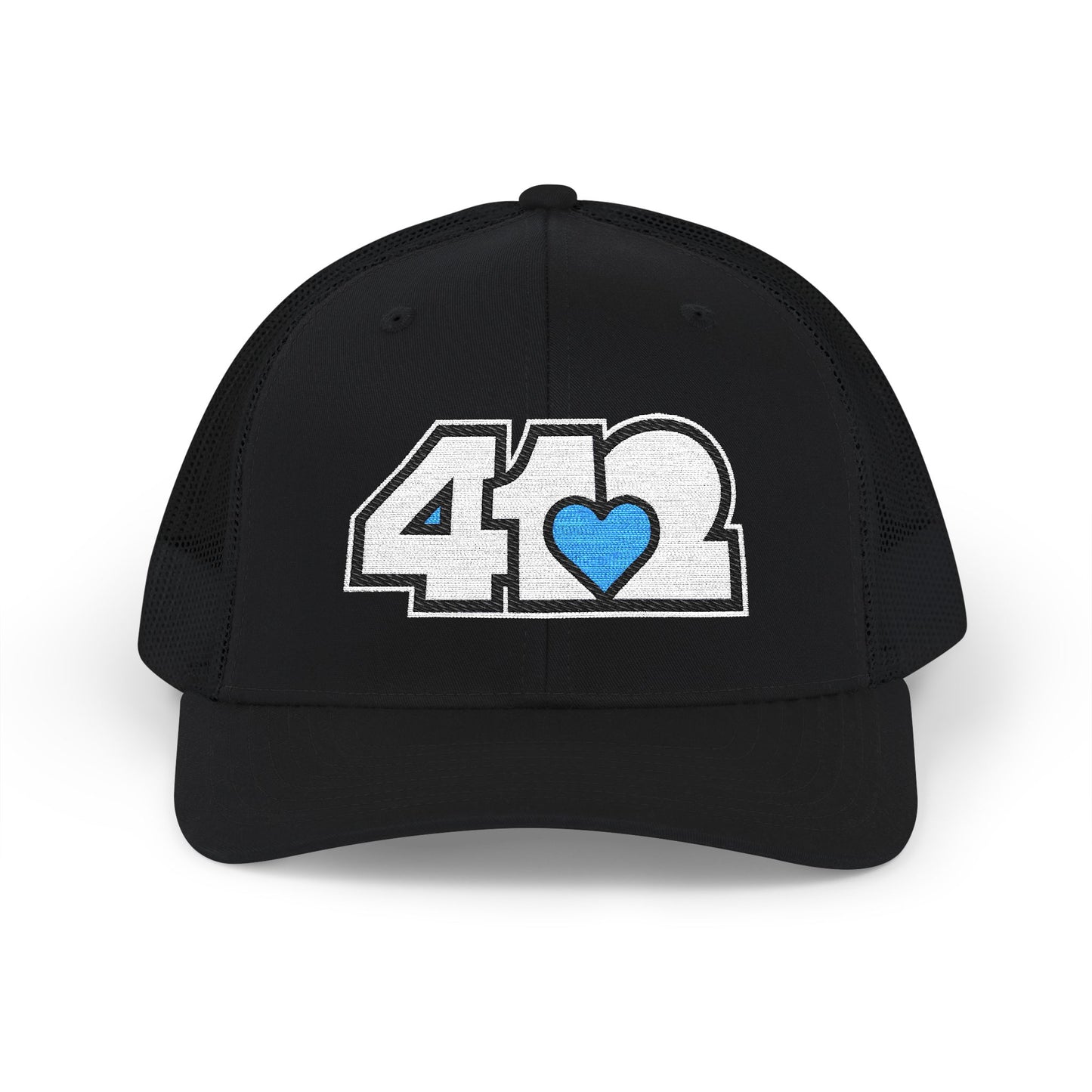 412 Snapback Crown – Embroidered Blue Heart, White Logo