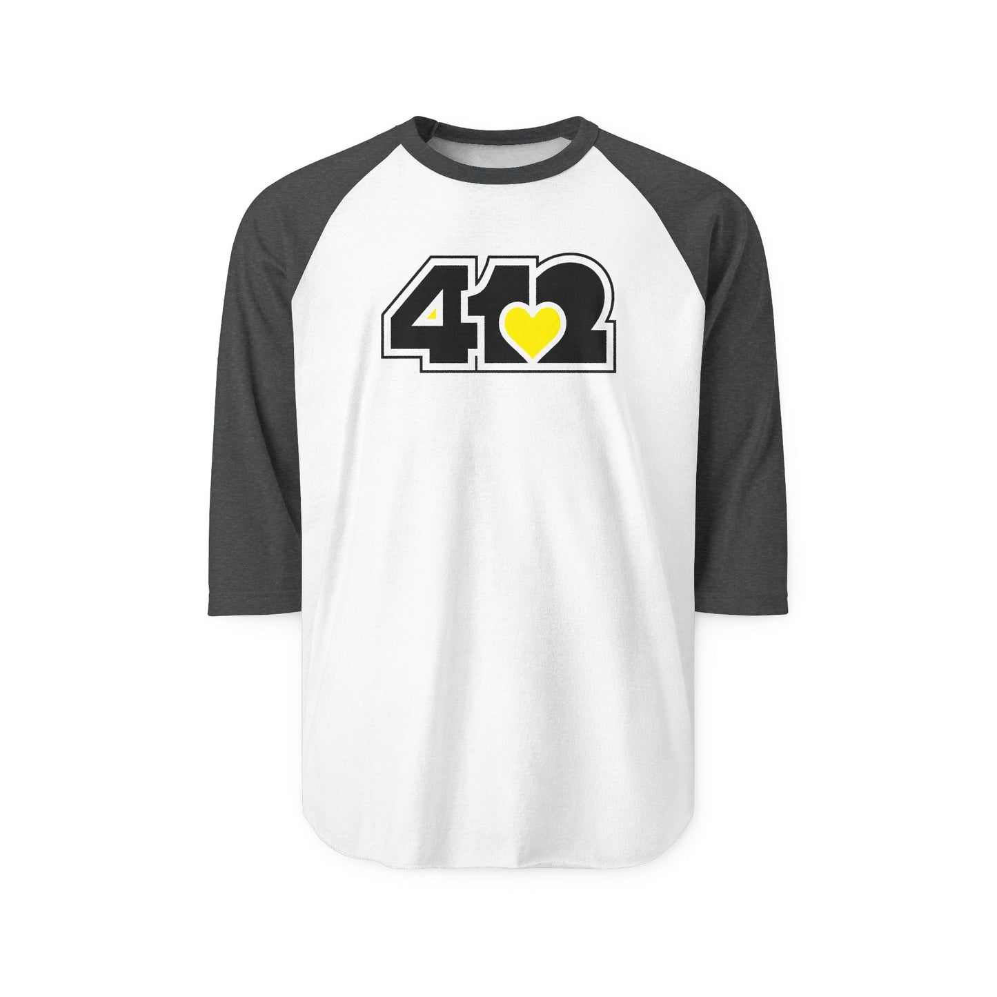 412 Raglan Baseball Tee - Yellow Heart, Black Logo