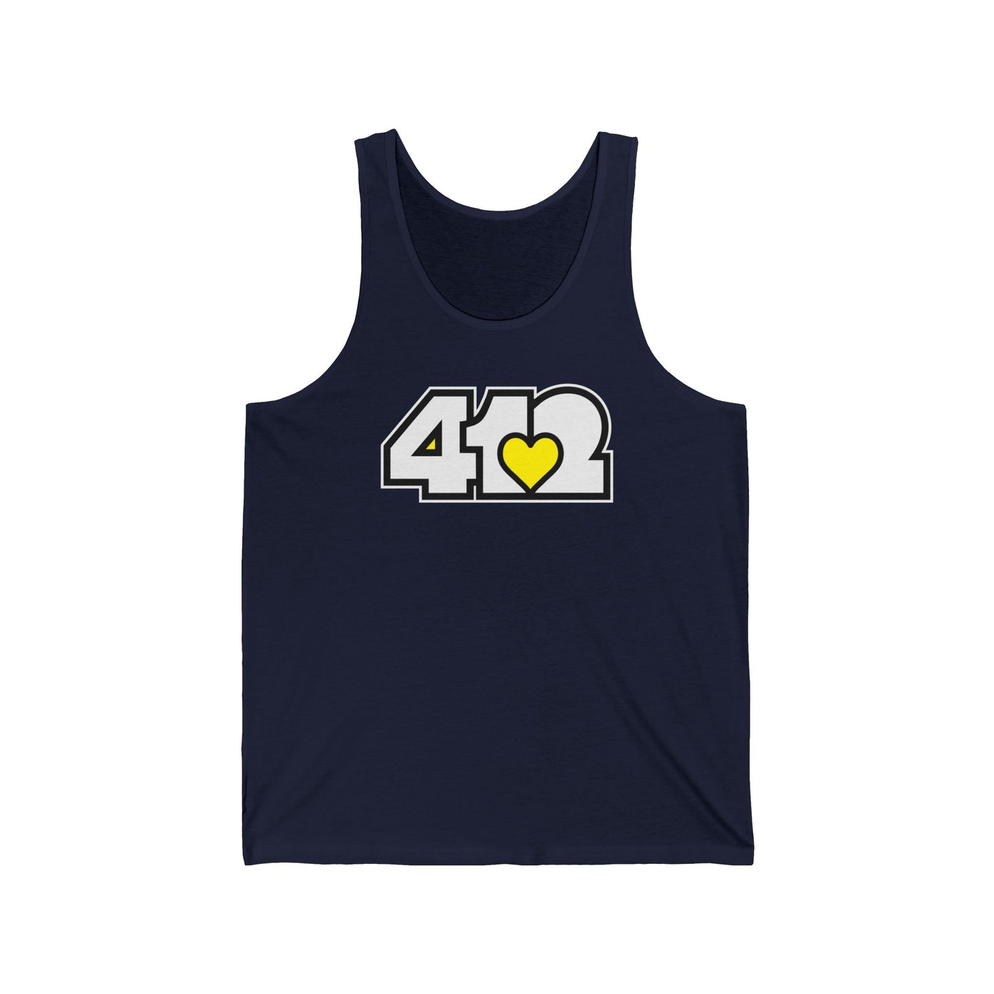 412 Unisex Jersey Tank - Yellow Heart, White Logo