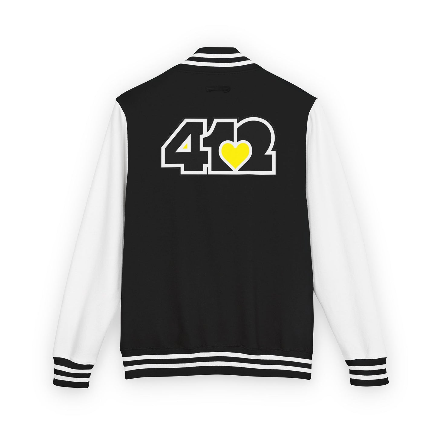 412 Embroidered Letterman Jacket - Yellow Heart, Black Logo