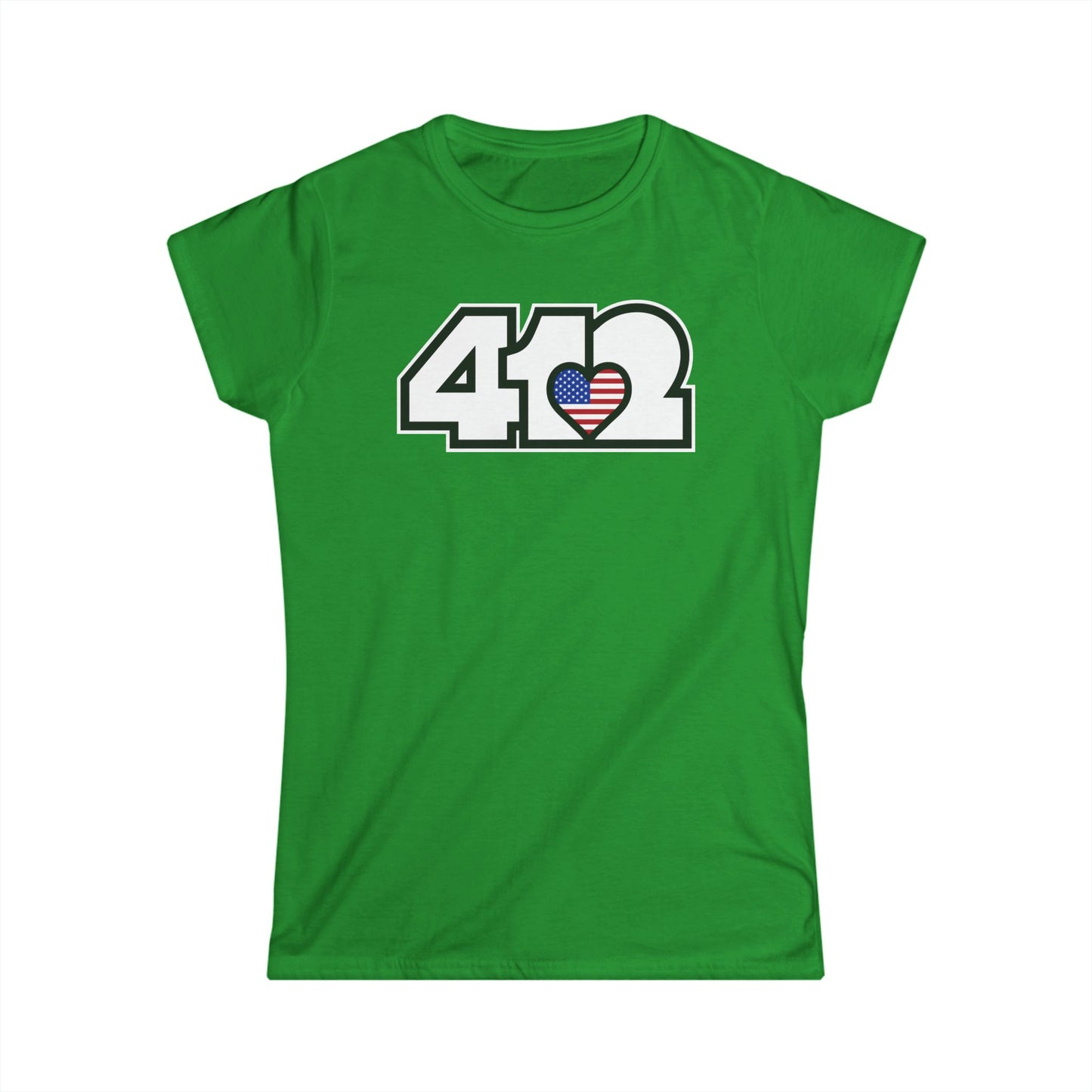 412 Women's Softstyle Tee - Stars & Stripes Heart, White Logo