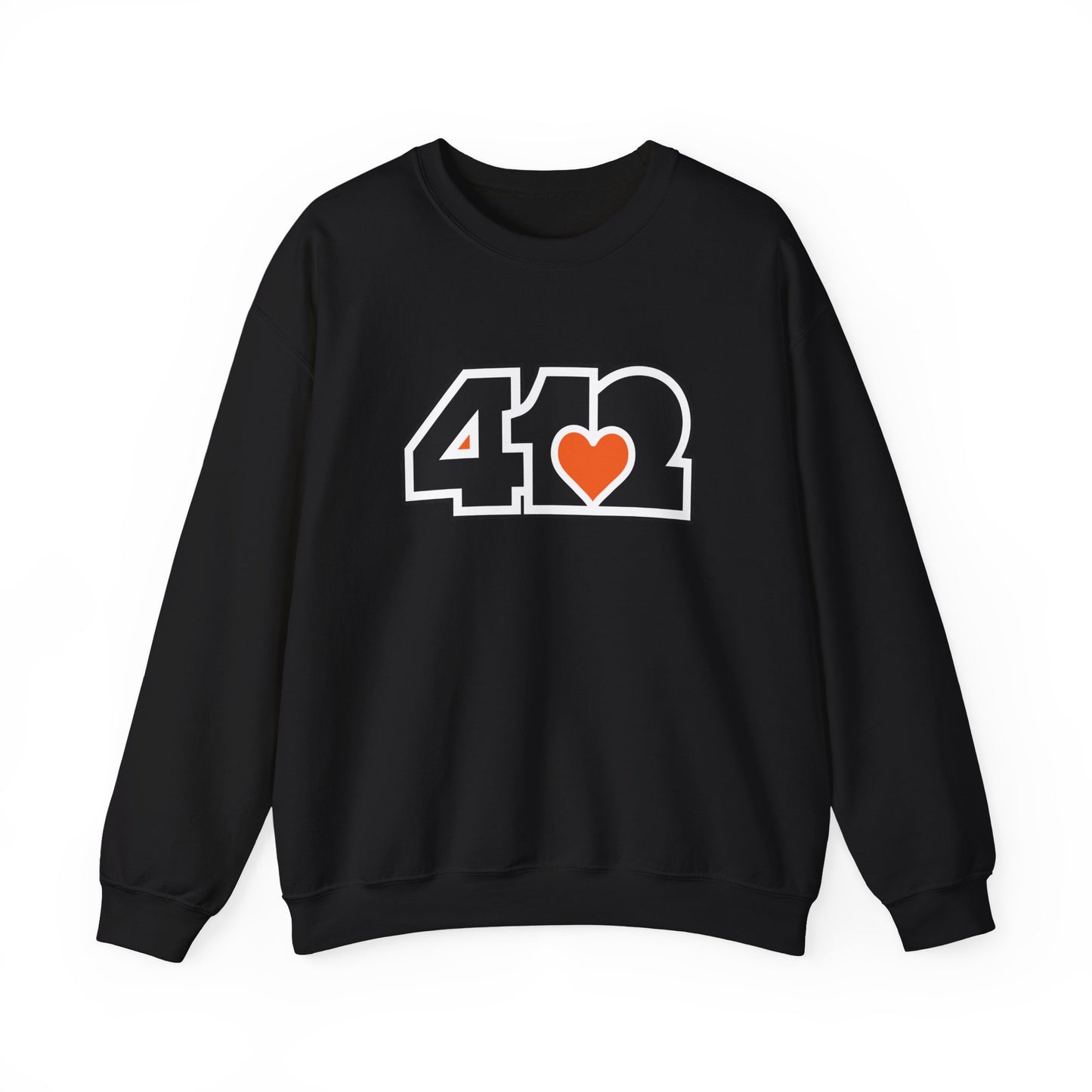 412 Crew Neck Sweatshirt - Orange Heart, Black Logo