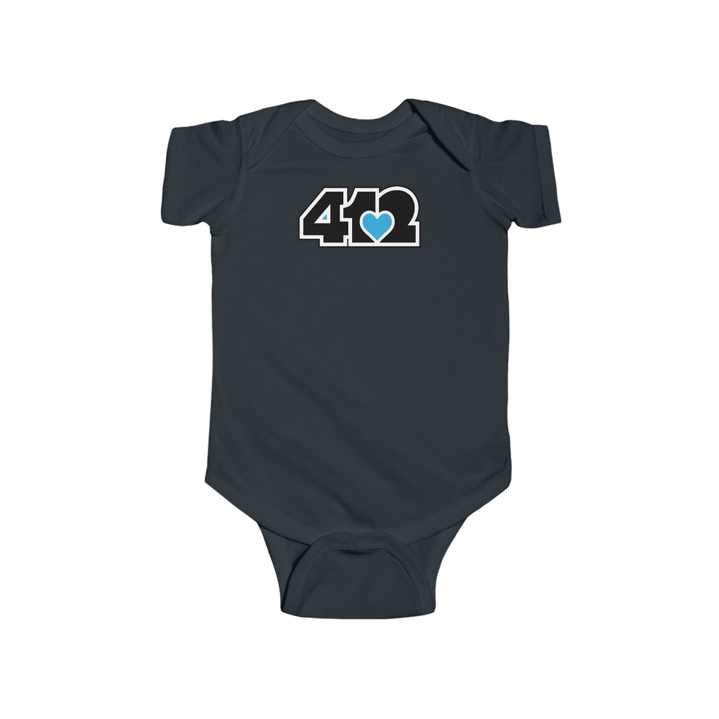 412 Infant Bodysuit - Blue Heart, Black Logo
