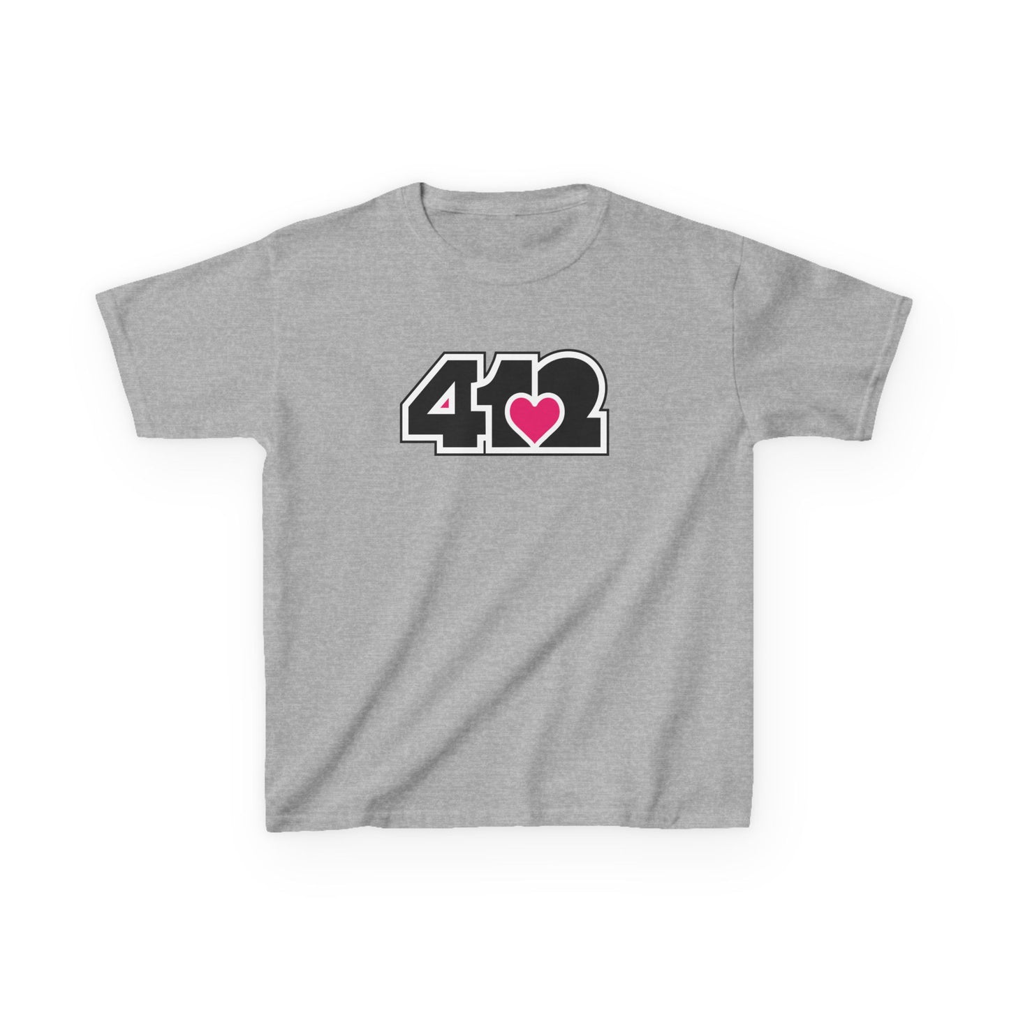 412 Kids Cotton Tee - Pink Heart, Black Logo