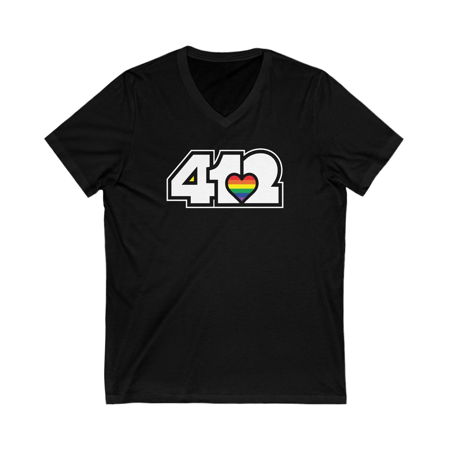 412 Women's V-Neck - Rainbow Heart, White Logo