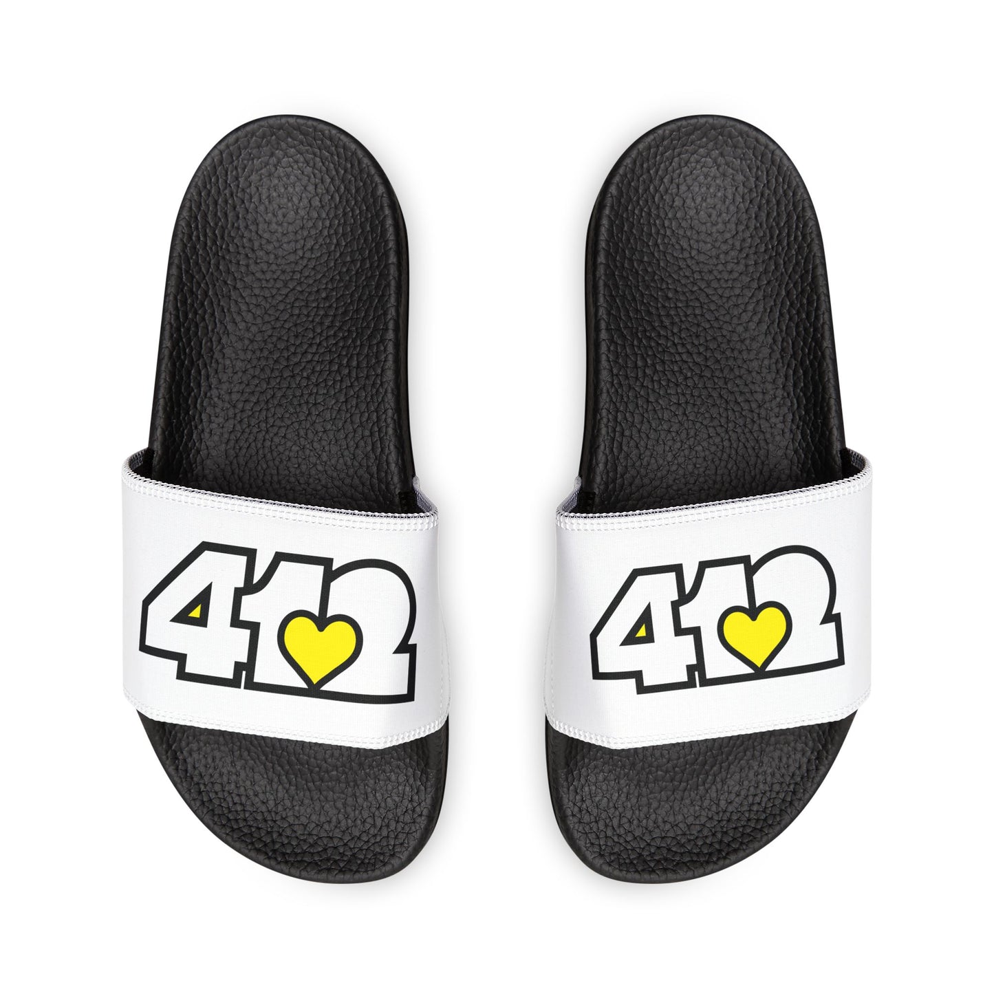 412 Men's Slides - Yellow Heart, White Logo