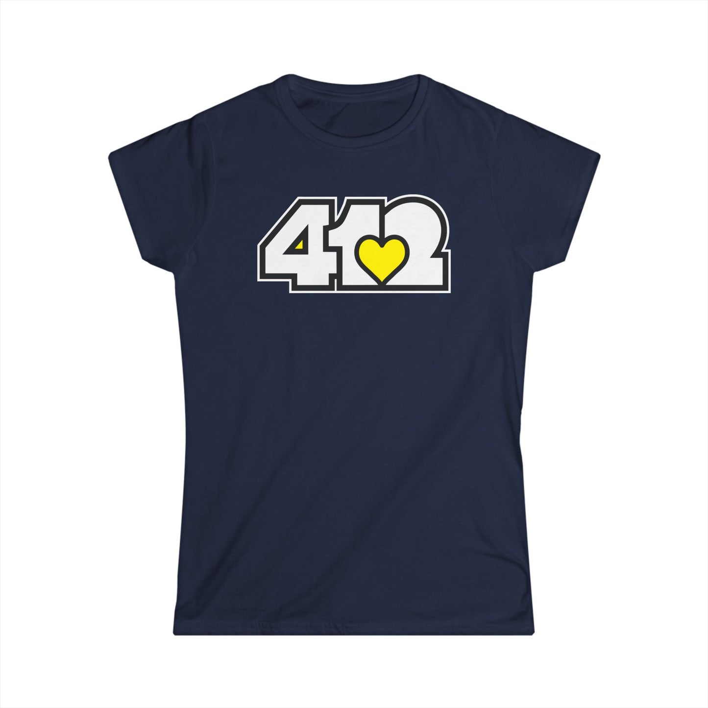 412 Women's Softstyle Tee - Yellow Heart, White Logo