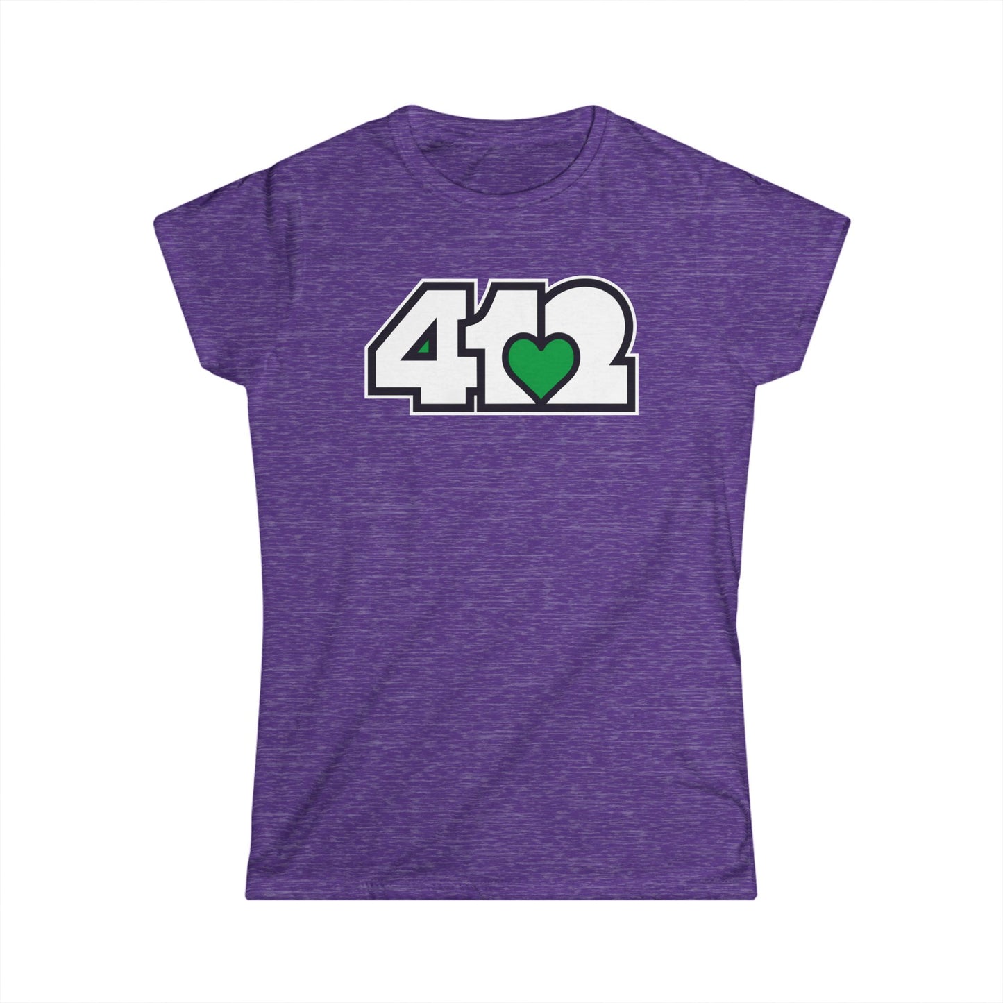 412 Women's Softstyle Tee - Green Heart, White Logo