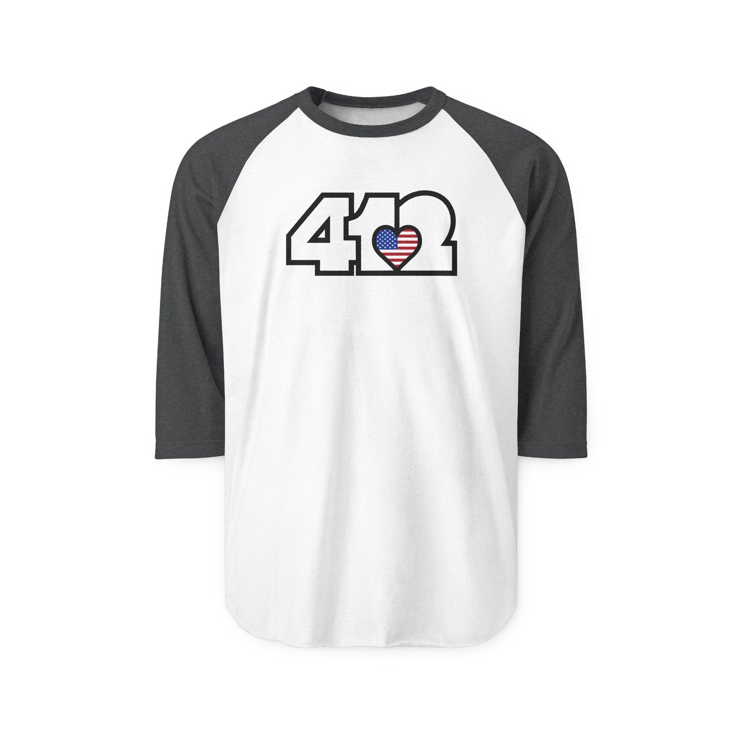 412 Raglan Baseball Tee - Stars & Stripes Heart, White Logo